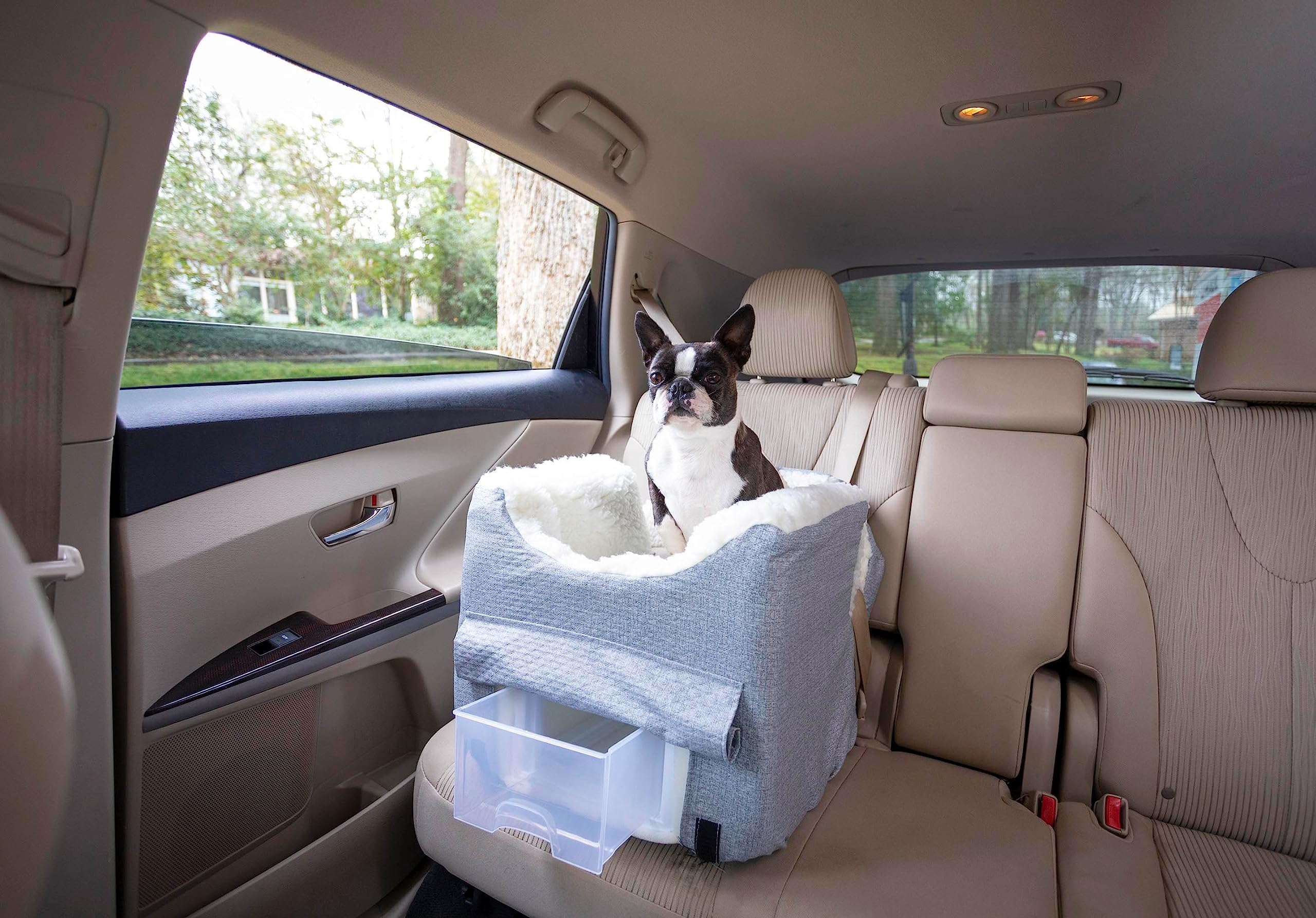 Snoozer Lookout II Dog Car Seat for Small Dogs 0-15 lbs, Stone Diamond Fabric, Removable Washable Cover