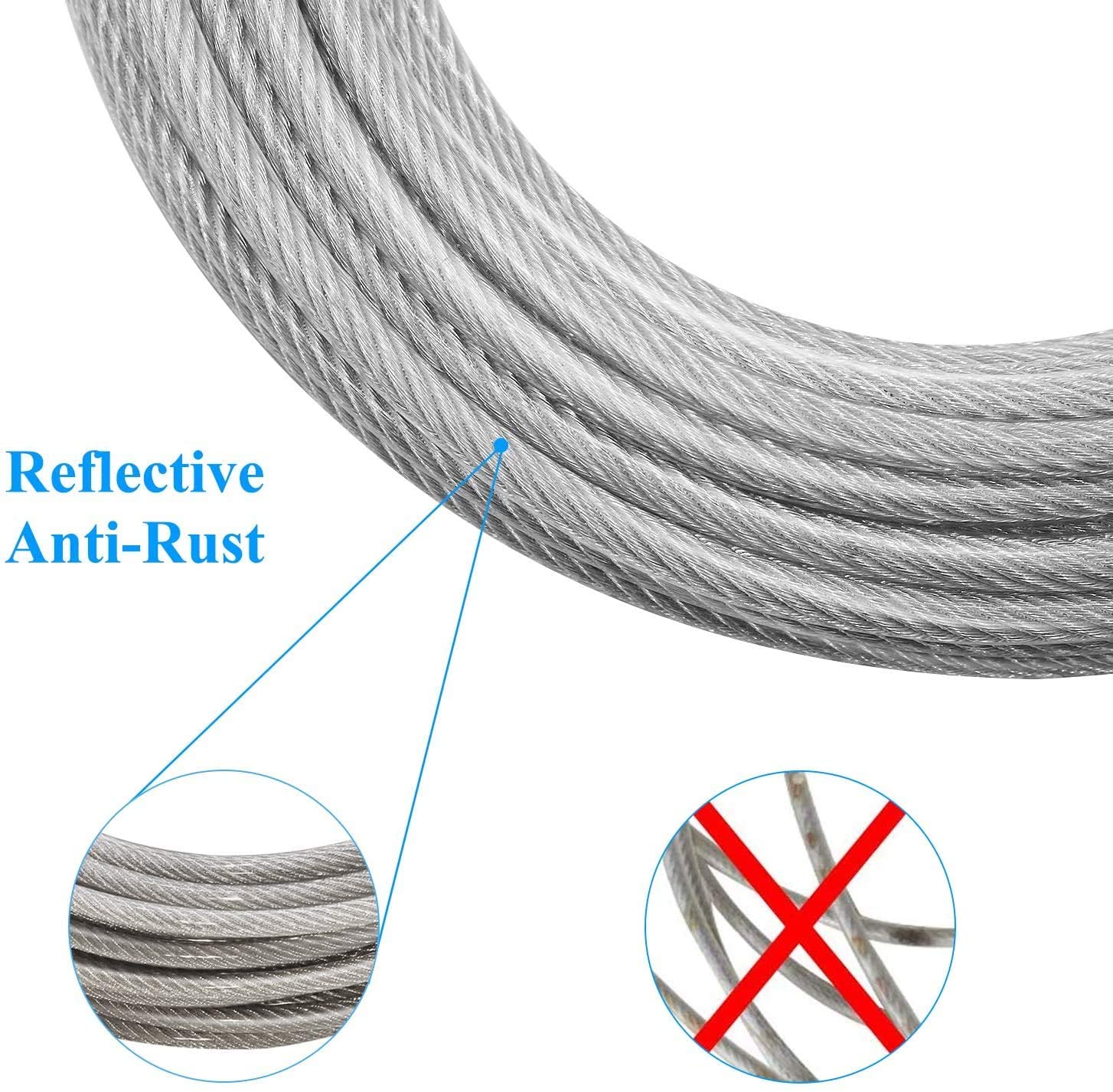 XiaZ Dog Runner Tie Out Cable, 250lbs 15ft, Stainless Steel, Silver, Ideal for Yard, Camping, Park, Outside Use