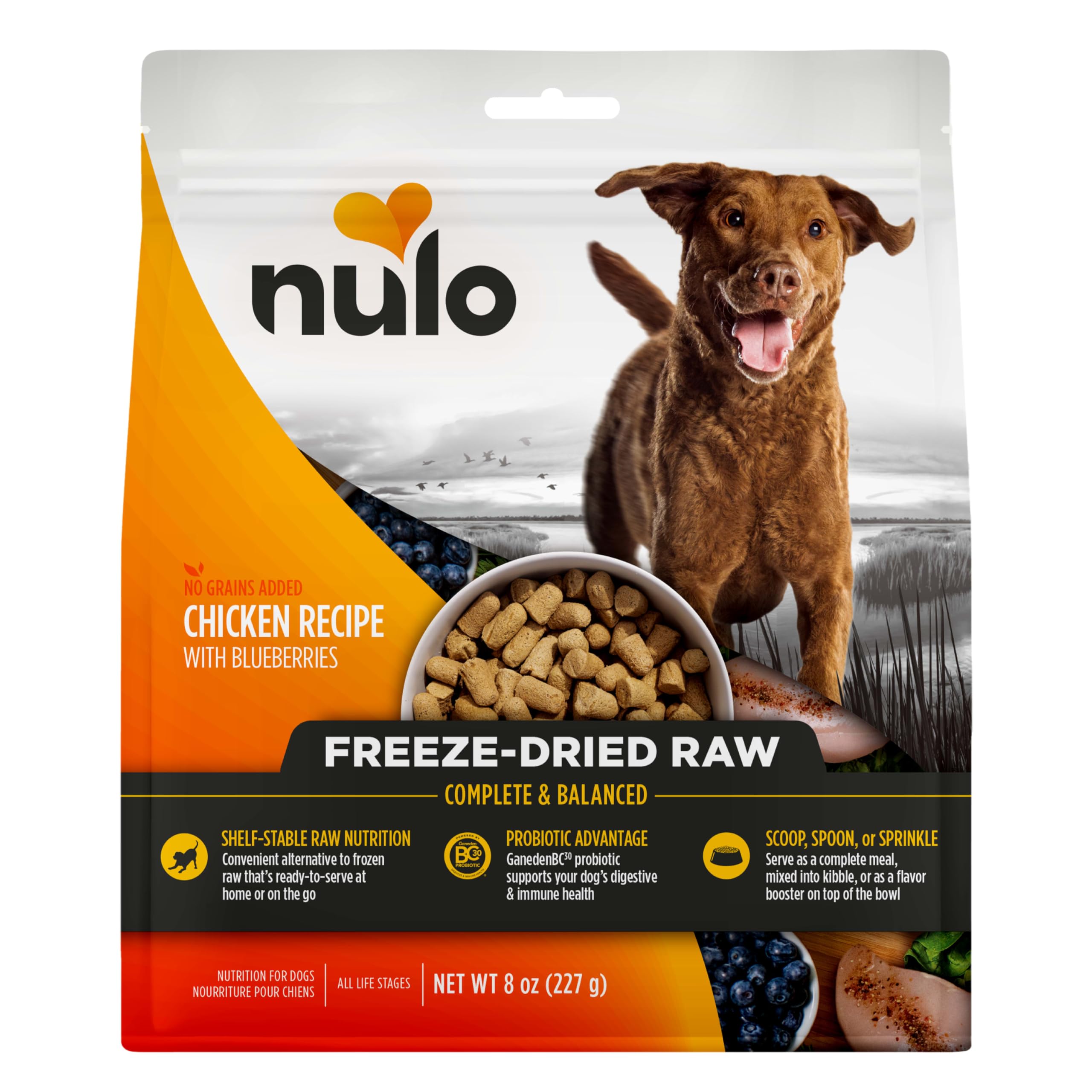 Nulo Freeze-Dried Raw Chicken Recipe with Blueberries Complete and Balanced Dry Dog Food Kibble, 8 Ounce Bag