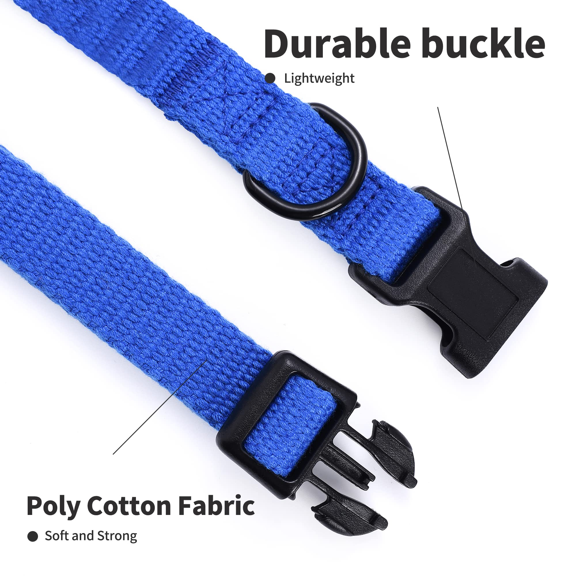 Mile High Life Soft & Strong Poly Cotton Adjustable Dog Collar With Quick Release Buckle For Small To Large Dogs(Blue, Large Nec