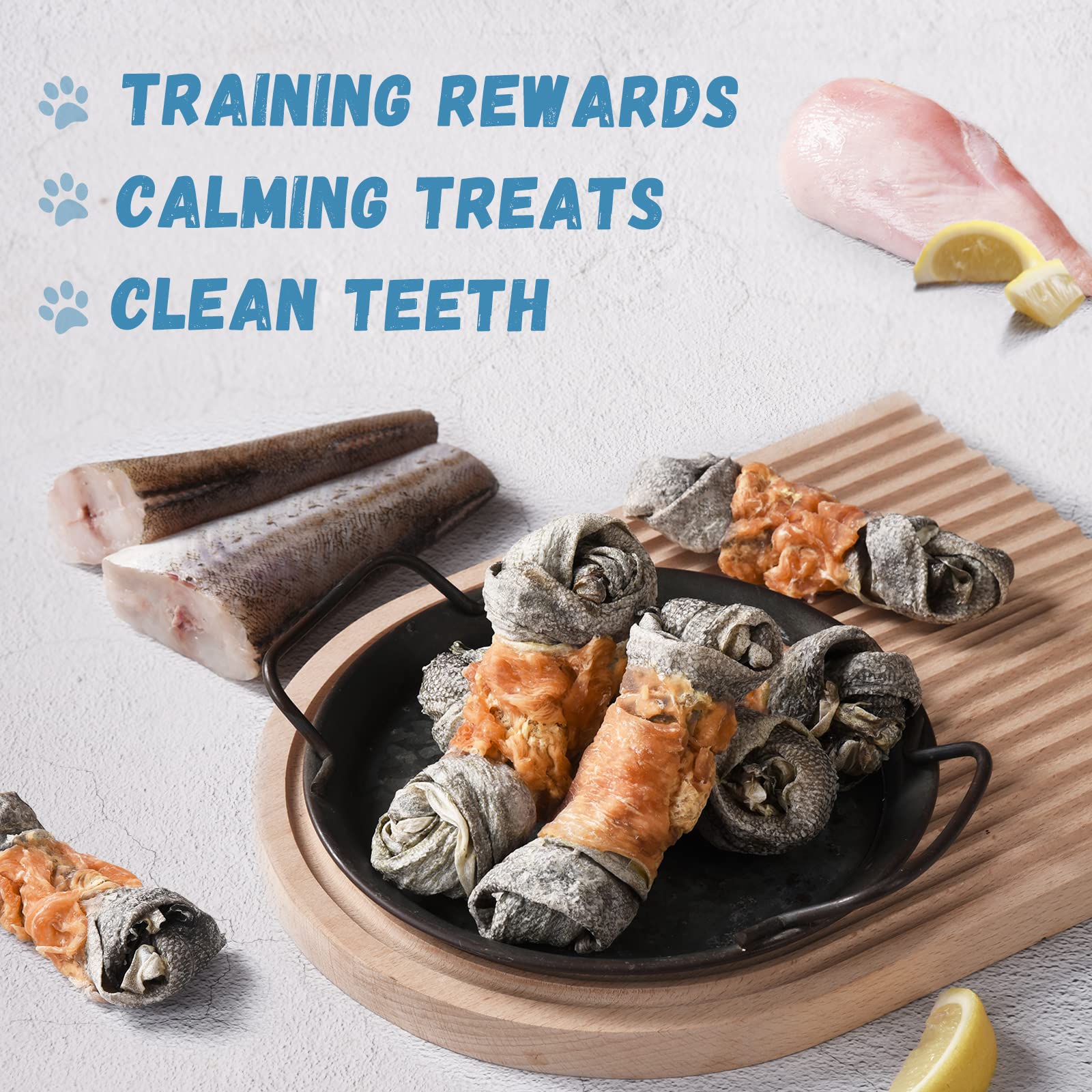 Pawmate Chicken Wrapped Cod Skin Knotted Bones-6.5, All-Natural Healthy Dog Chew Treats Fish Skin, Rich in Omega3 Protein 5-6 Pc