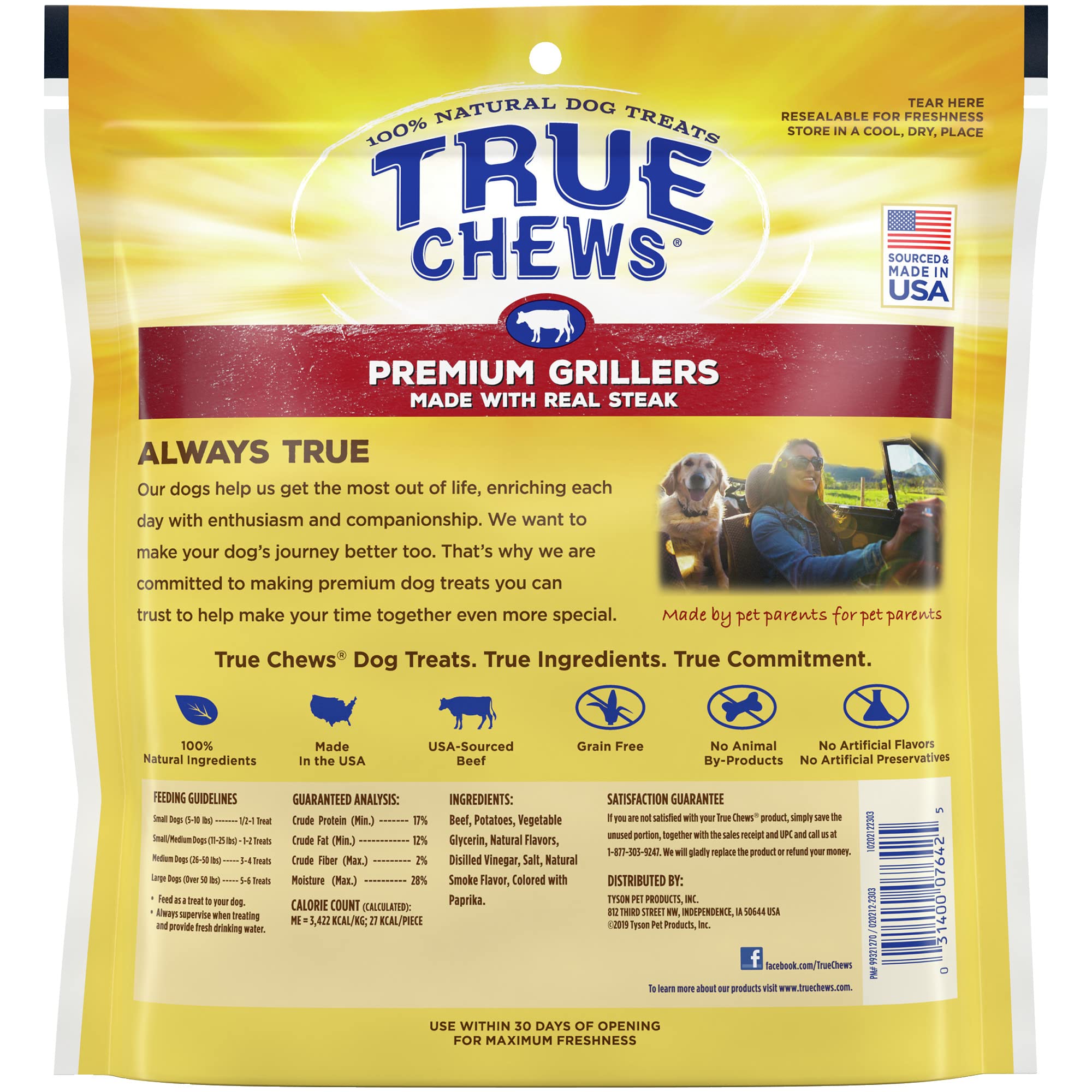 Blue Buffalo True Chews Premium Grillers Natural Dog Treats, Steak 20 oz bag