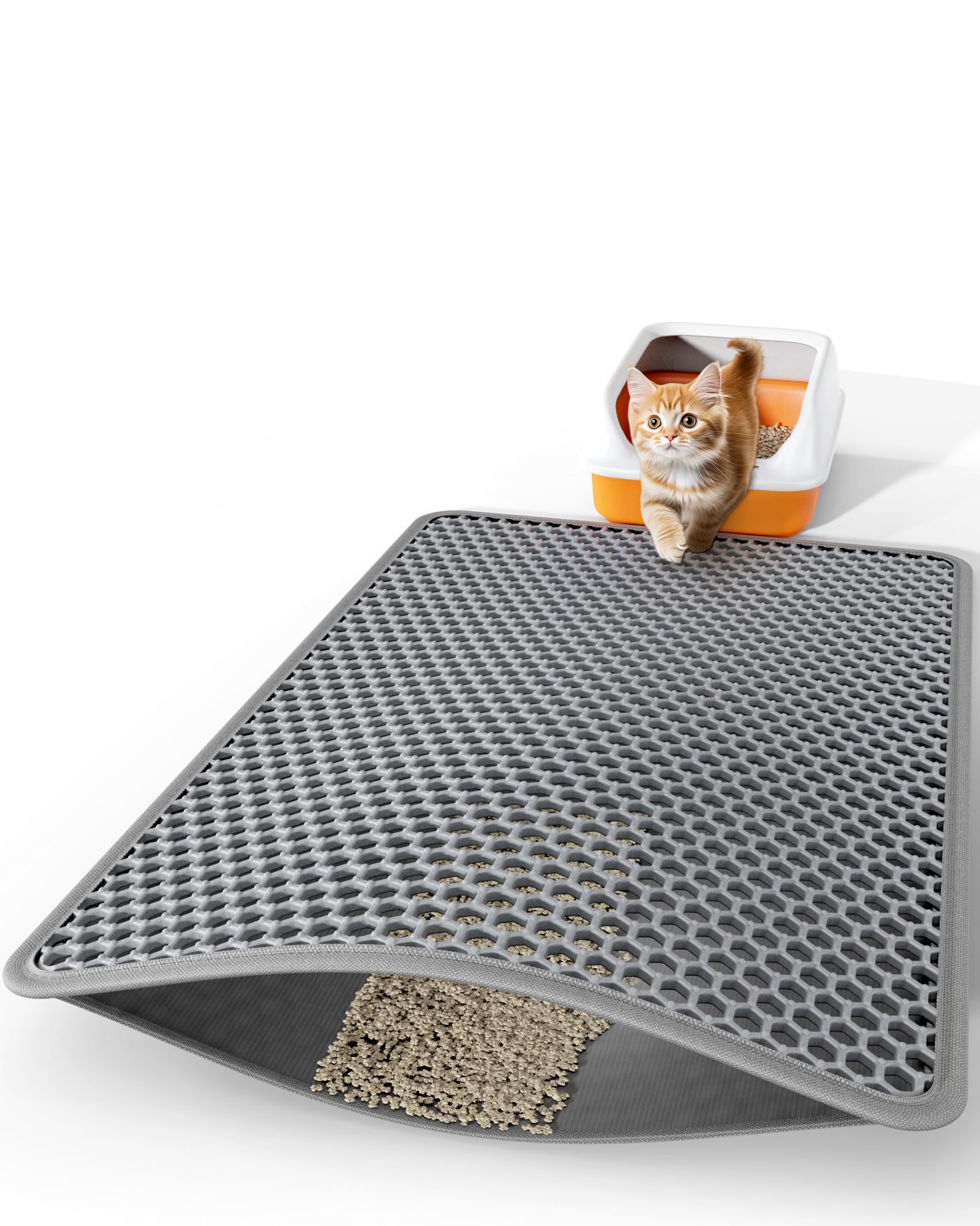 Powools Cat Litter Mat - 46 x 35 Jumbo Litter Box Mat with Double Layers, Urine-Proof and Non-Slip Litter Trapping Mat, Easy to 