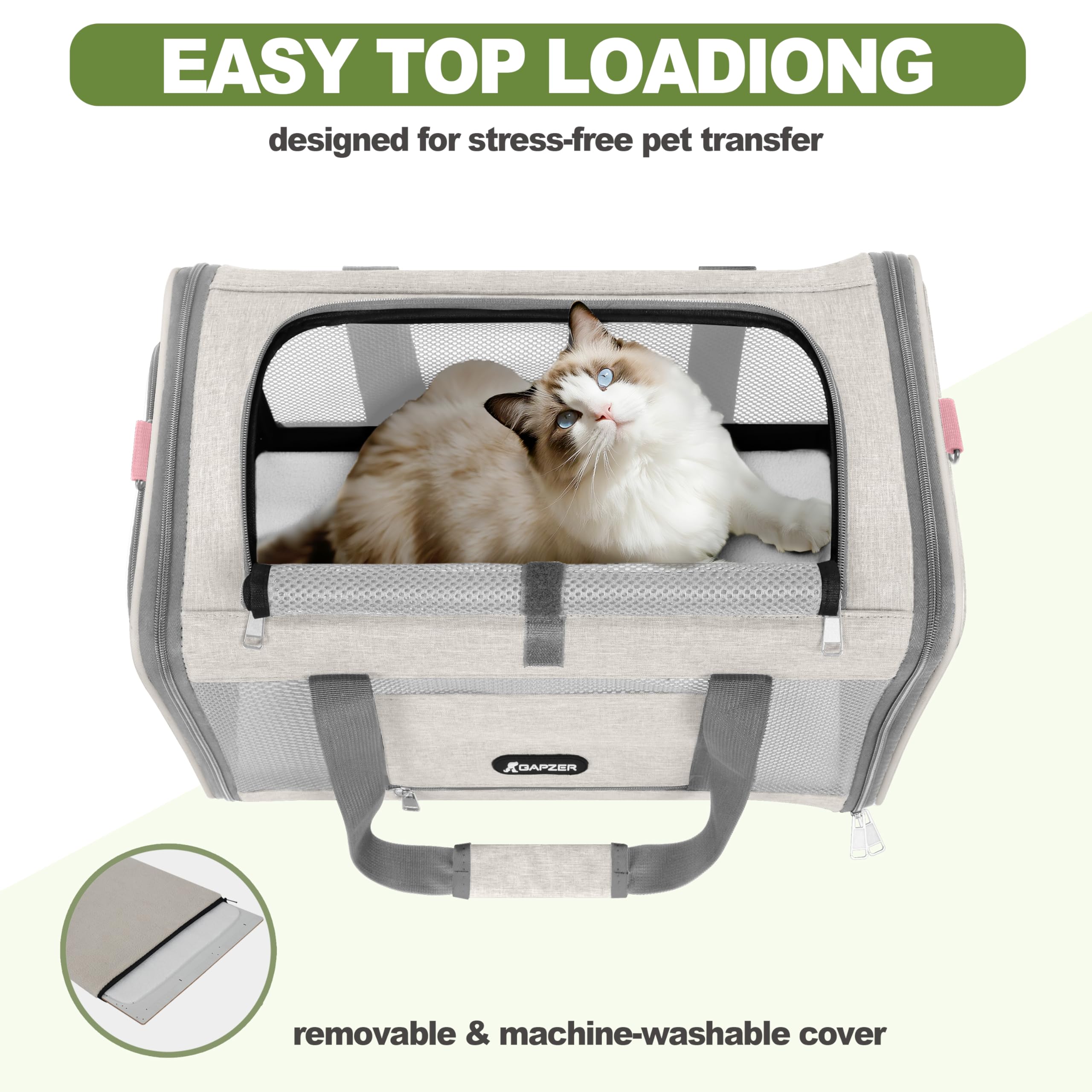 GAPZER Cat Carrier American Airline Approved 18x11x11, Top Opening Sturdy Soft Pet Carrying Bag See Through, Mini Dog Hard Botto