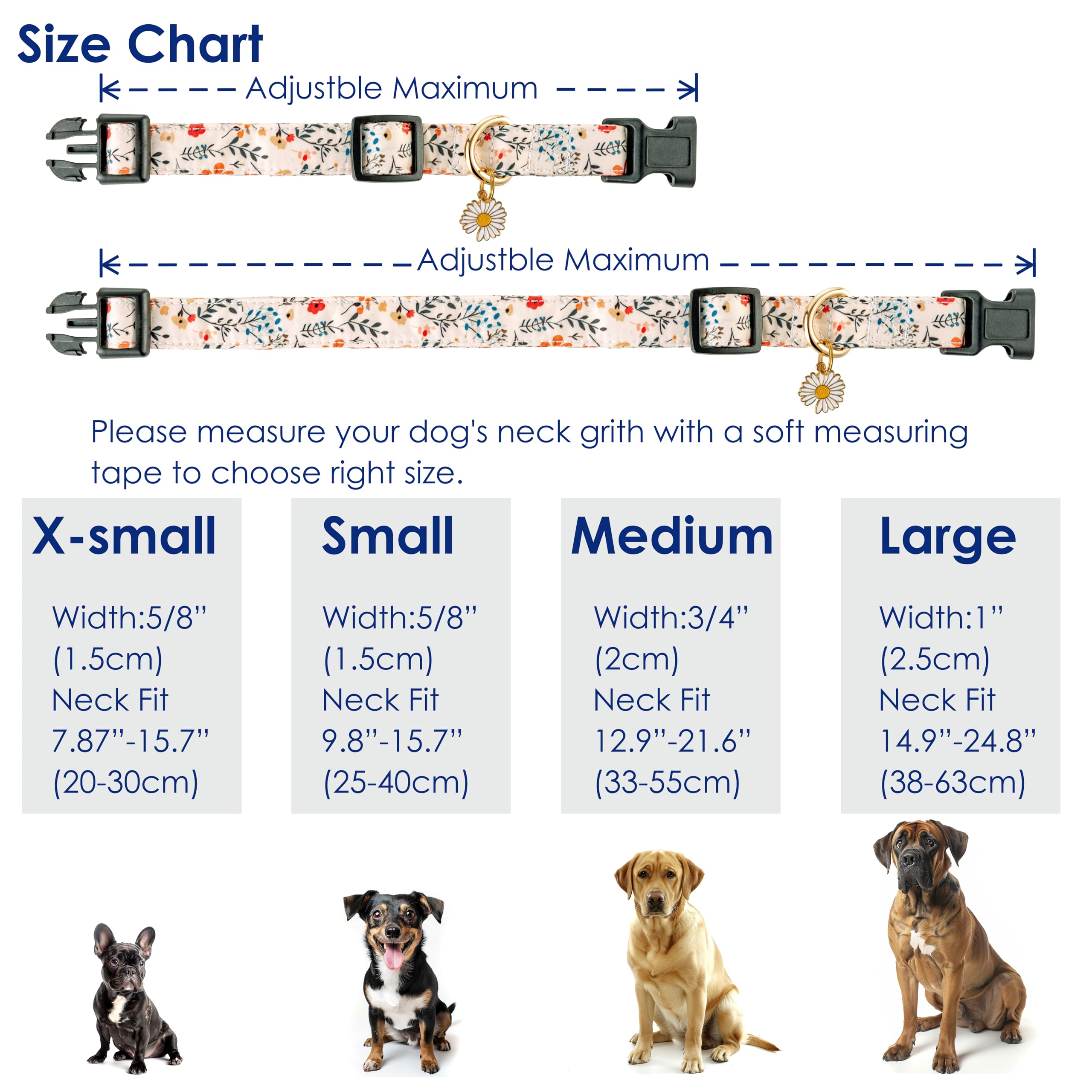 Raisingwell Cute Dogs Collar Beige Flower Patterns For Boys And Girls Holiday Dog Collars Summer Fall Gift Adjustable For Medium