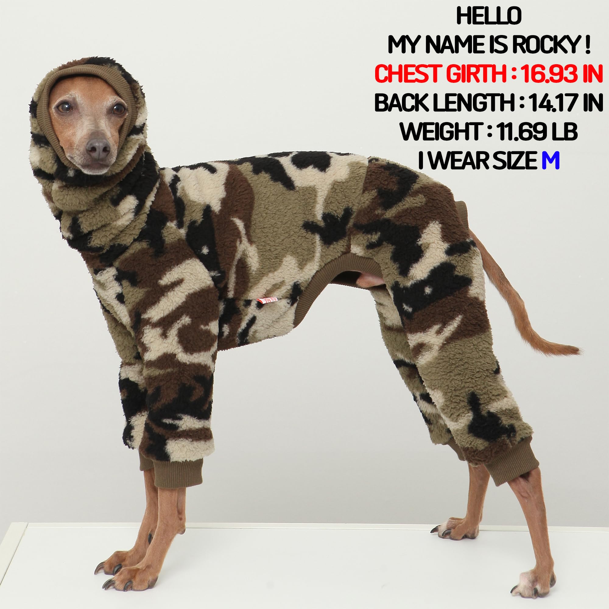 D DOGGY STAR Italian Greyhound Sweater Turtleneck Outfit Camo Warm Fleece Onesie Clothes Whippet for Dog Coat (S,FLC Green Camo)