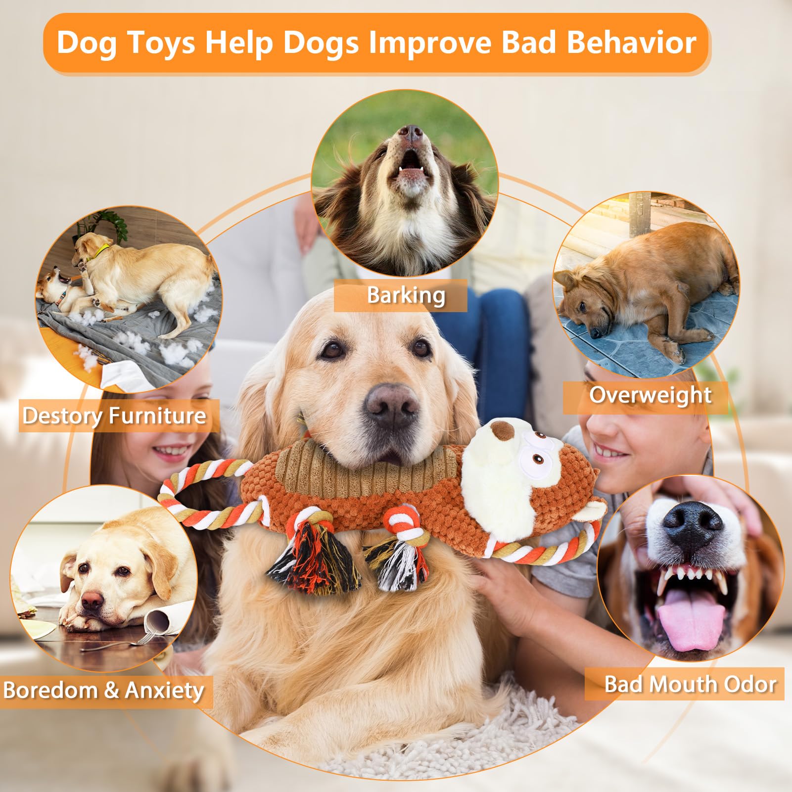 Rope-Infused Squeaky Dog Toys For Large Dogs, Interactive Tug Of War Puppy Toy, Cute Pet Toys Large Plush Dog Chew Toys For Smal