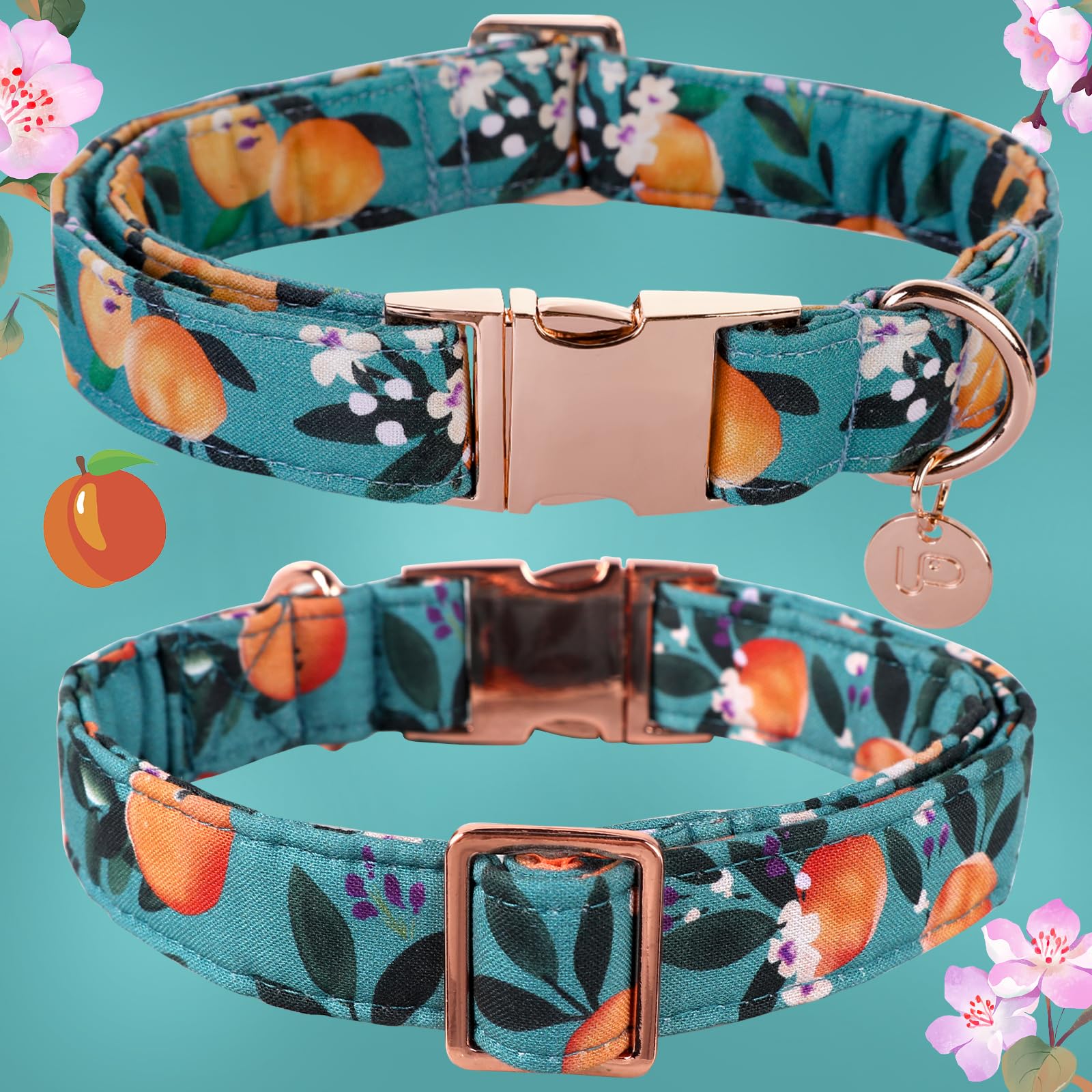 Up Urara Pup Peach Summer Cotton Dog Collar With Metal Buckle Gift Collar For Small Medium Large Girls Or Boys Dogs Cute Durable