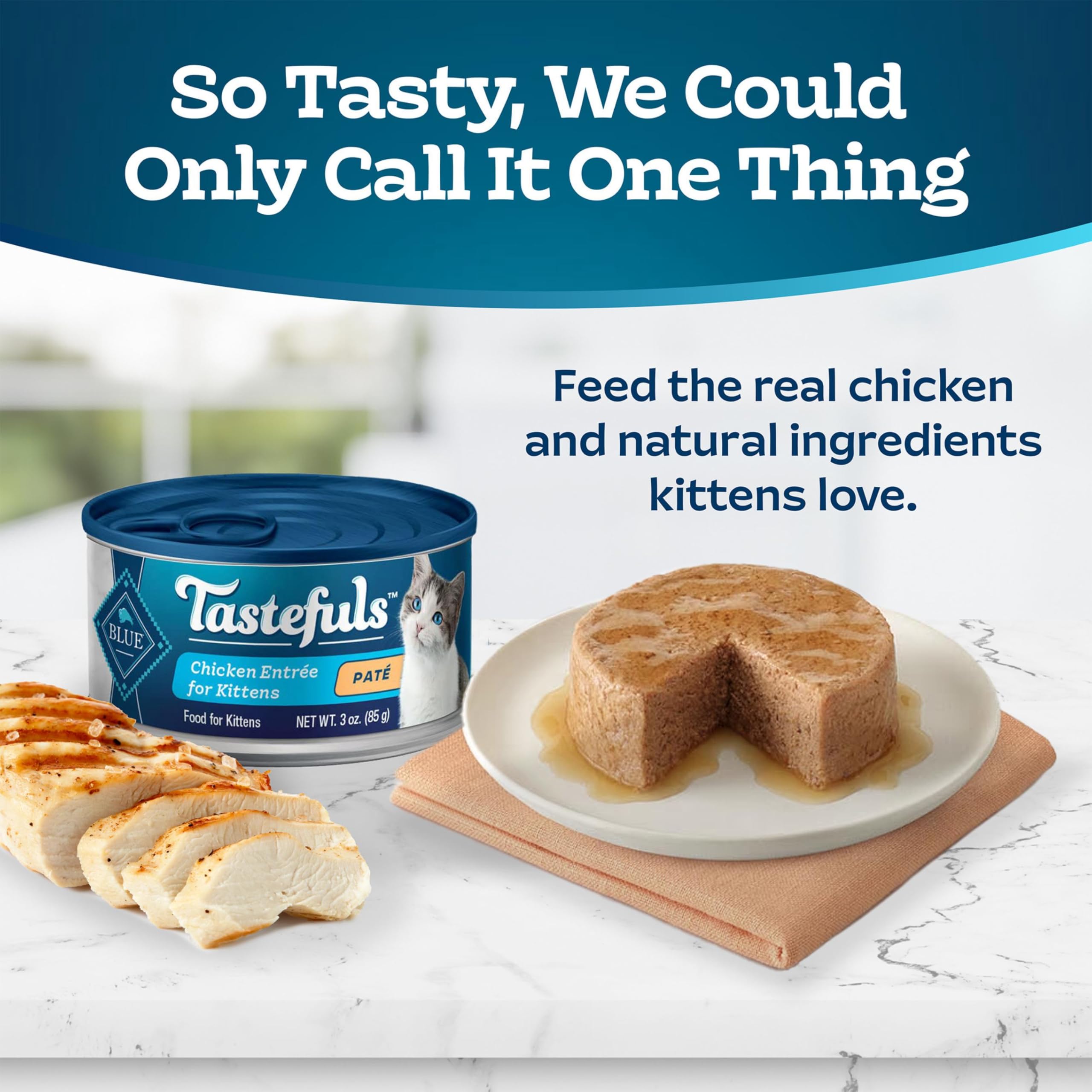 Blue Buffalo Tastefuls Wet Cat Food Pat   for Kittens, Made with Natural Ingredients | Chicken Entr  e, 3-oz. Cans (24 count )