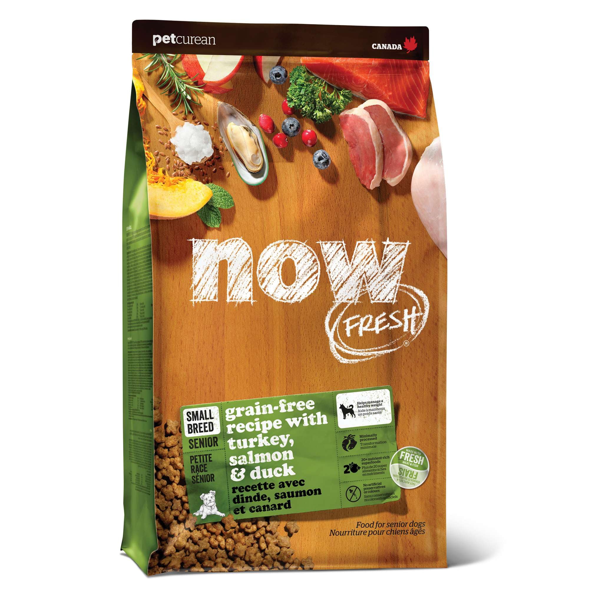 Now Fresh Grain-Free, Dry Dog Food, Small Breed Kibble, Real Meat and Fish, Turkey, Salmon and Duck Senior Recipe, 12 lb Bag