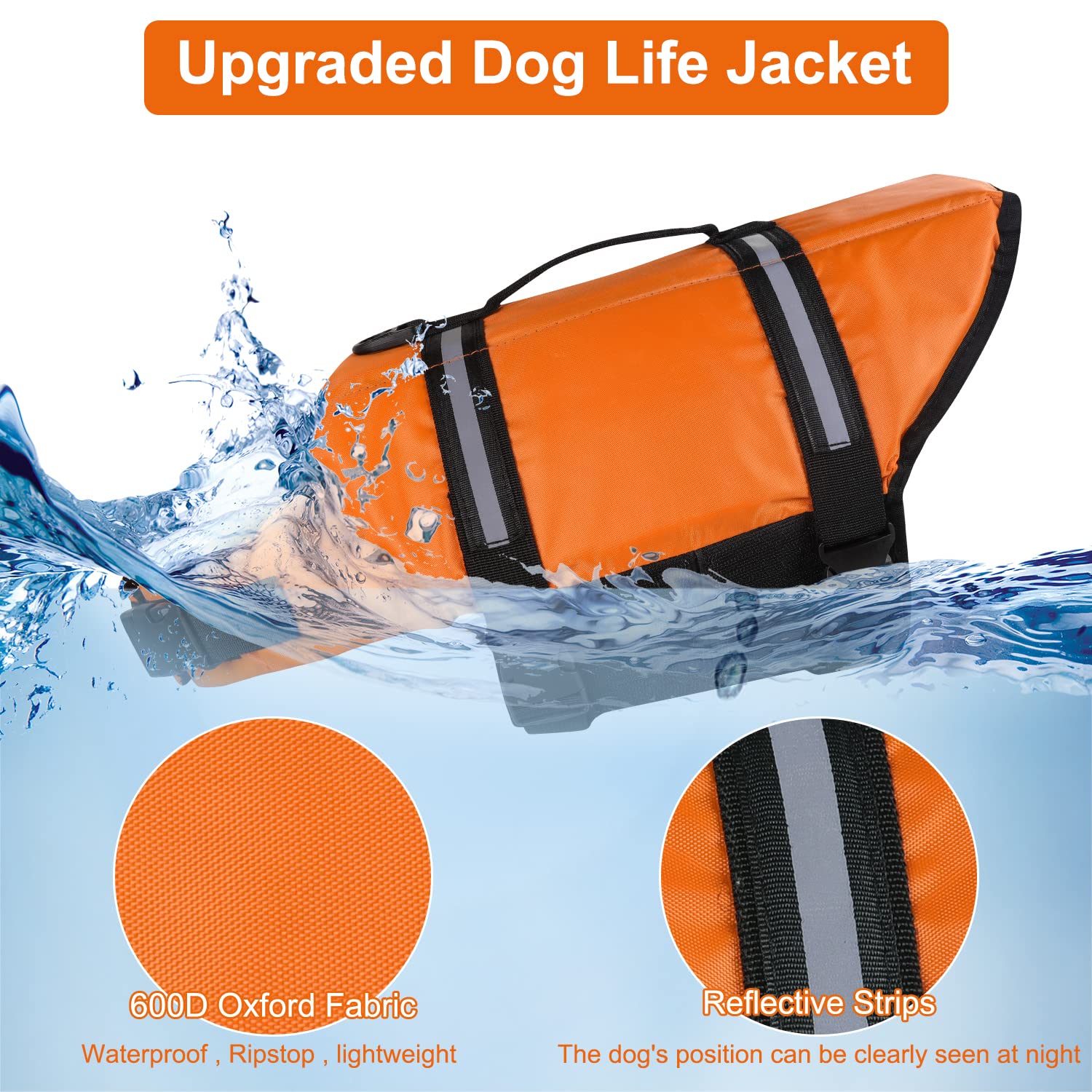 HAOCOO Dog Life Jacket Vest Saver Safety Swimsuit Preserver with Reflective Stripes/Adjustable Belt Dogs?Orange,XXL