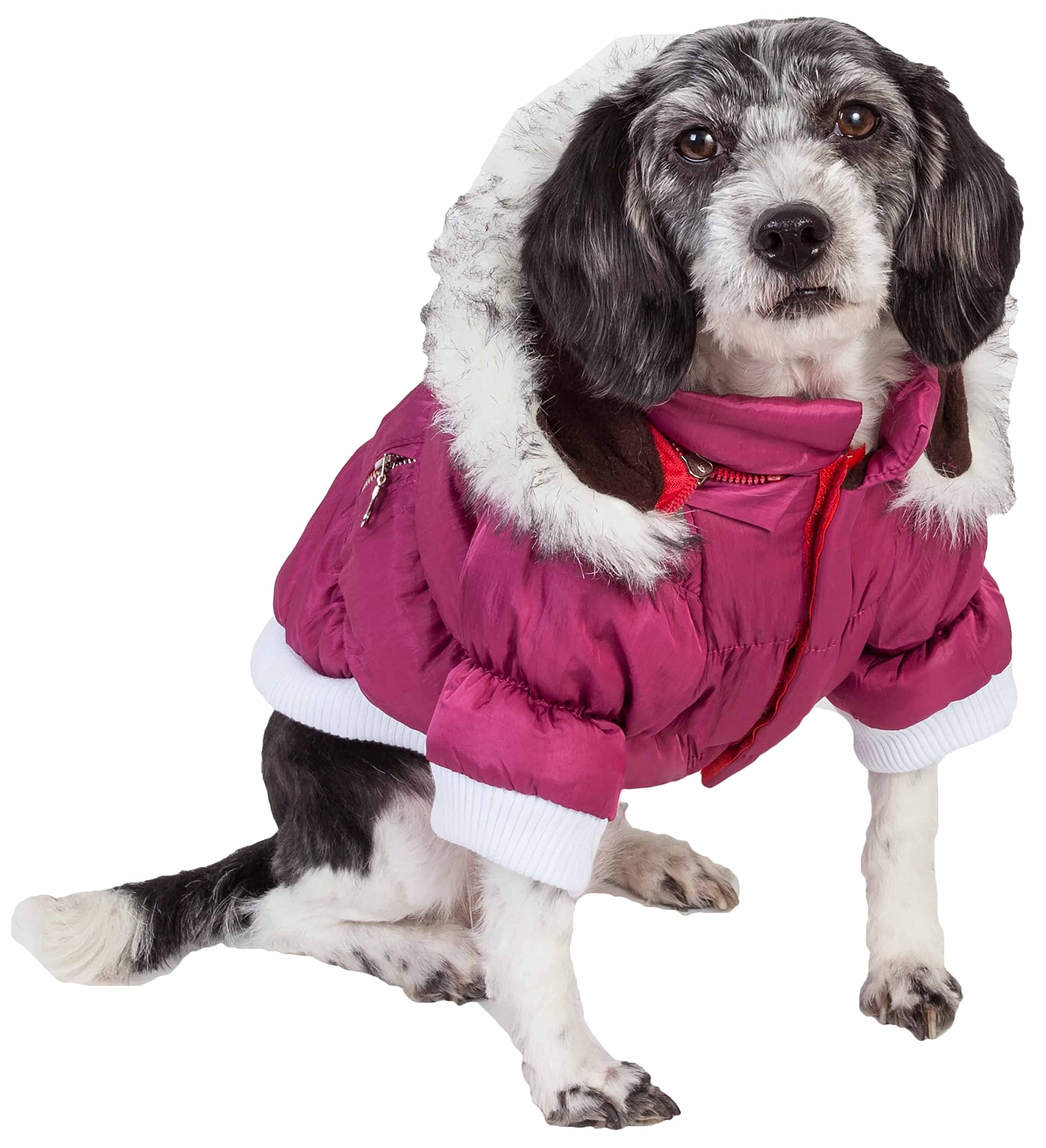 PET LIFE Classic Metallic Fashion Pet Dog Coat Jacket Parka w/ 3M Insulation and Removable Hood, Small, Metallic Pink
