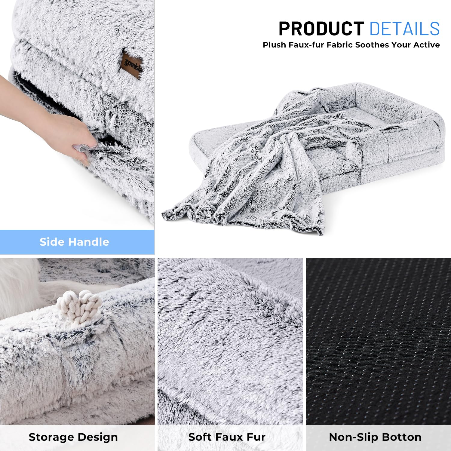 Zomisia Human Dog Bed For Adult, 2 In 1 Foldable Giant Dog Bed For People Fits Pet Families, Egg Foam Supportive Mat, Waterproof