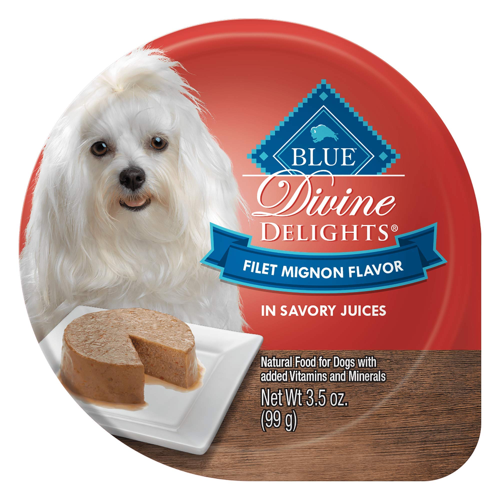 Blue Buffalo Delights Natural Adult Small Breed Wet Dog Food Cups, Pate Style, Filet Mignon Flavor in Savory Juice 3.5-oz (Pack