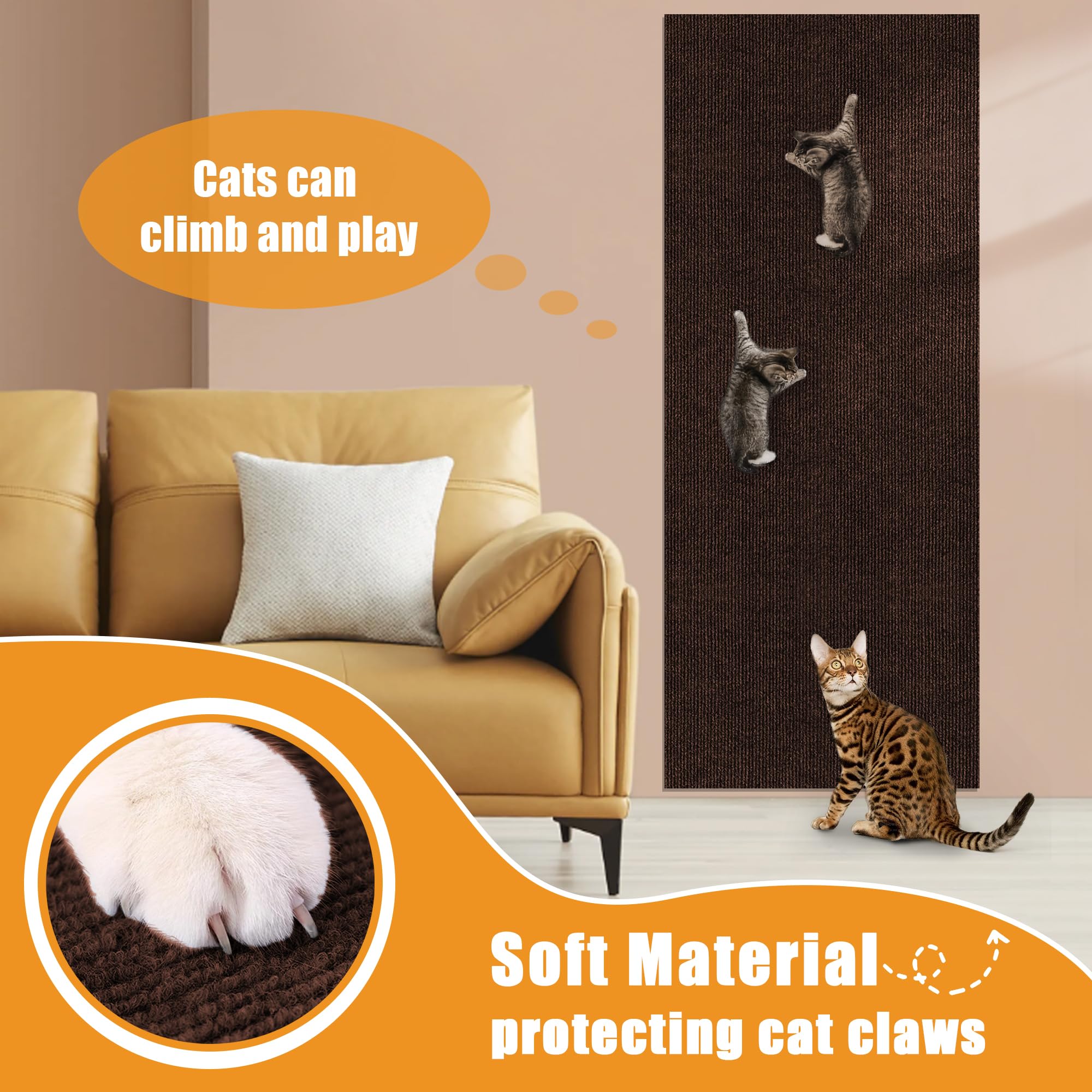 Cat Scratch Protector,Cat Scratch Mat Self-Adhesive Carpet Mat Trimmable (Brown, 23.6''X15.8'')