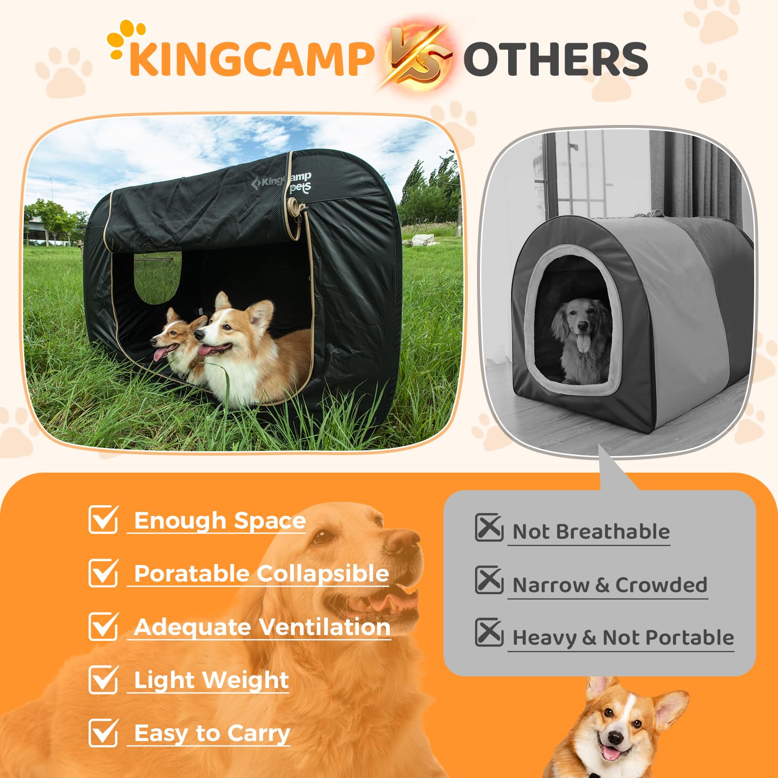 Kingcamp Xxl Dog Crate, Large Collapsible Pop Up Dog Kennel Tent With Durable 600D Oxford Fabric & Breathable Mesh For Indoor Ou