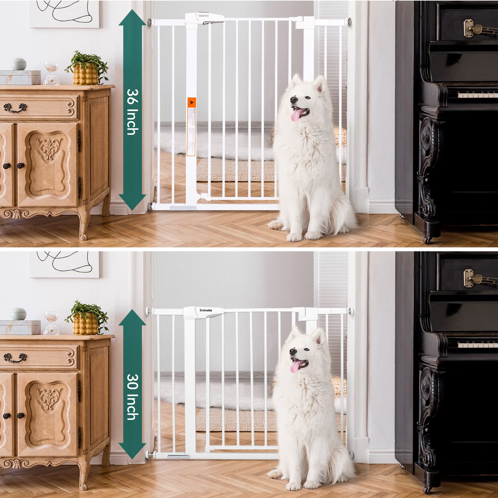 BABELIO 36" Extra Tall Dog Gate - Pressure Mounted, 26-40" Wide, Metal, Easy Install, White, Model CB-M-101