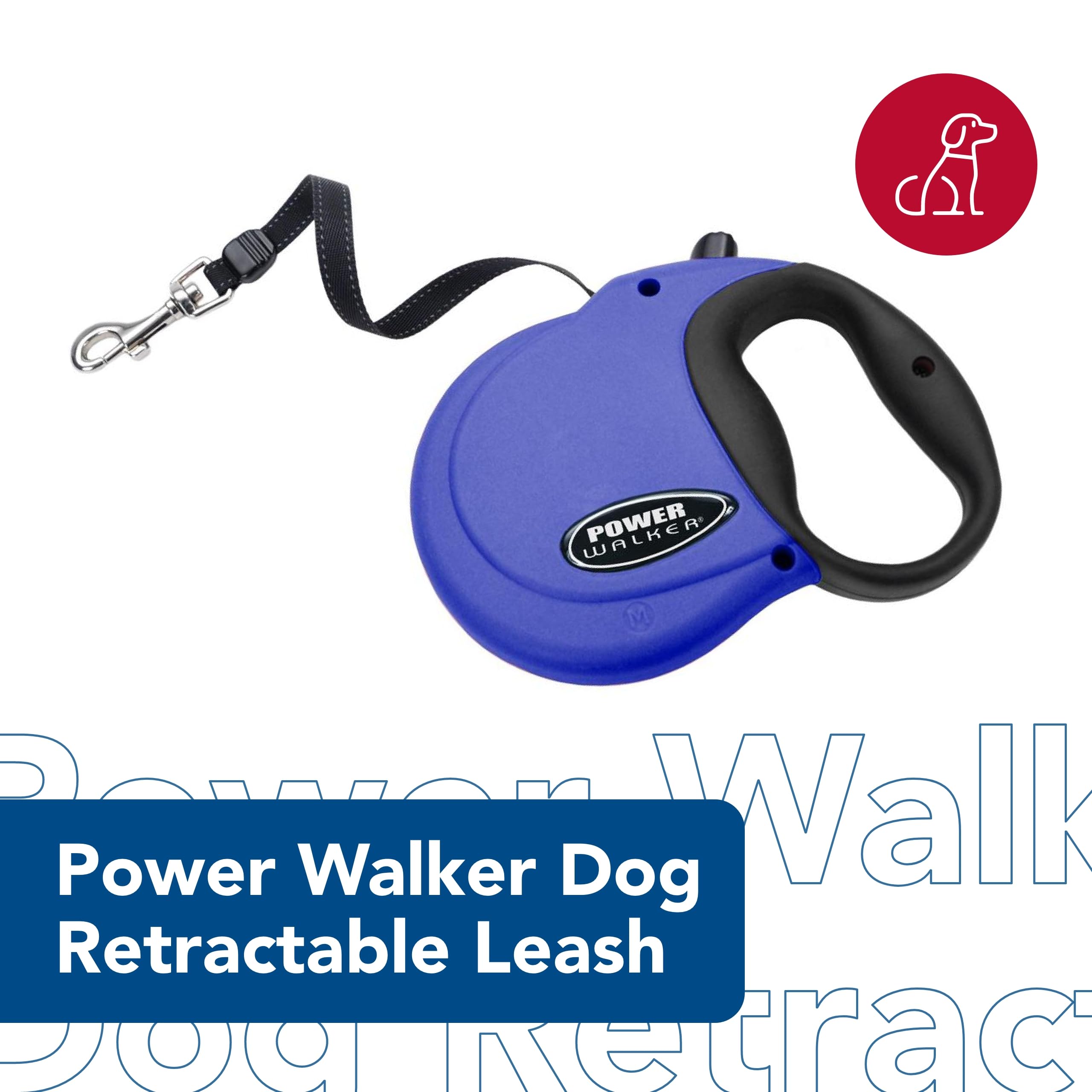 Coastal Pet Power Walker Dog Retractable Leash - Reflective Dog Leash - Stop-And-Release Control Button - Comfort Grip Handle - Blue - Large