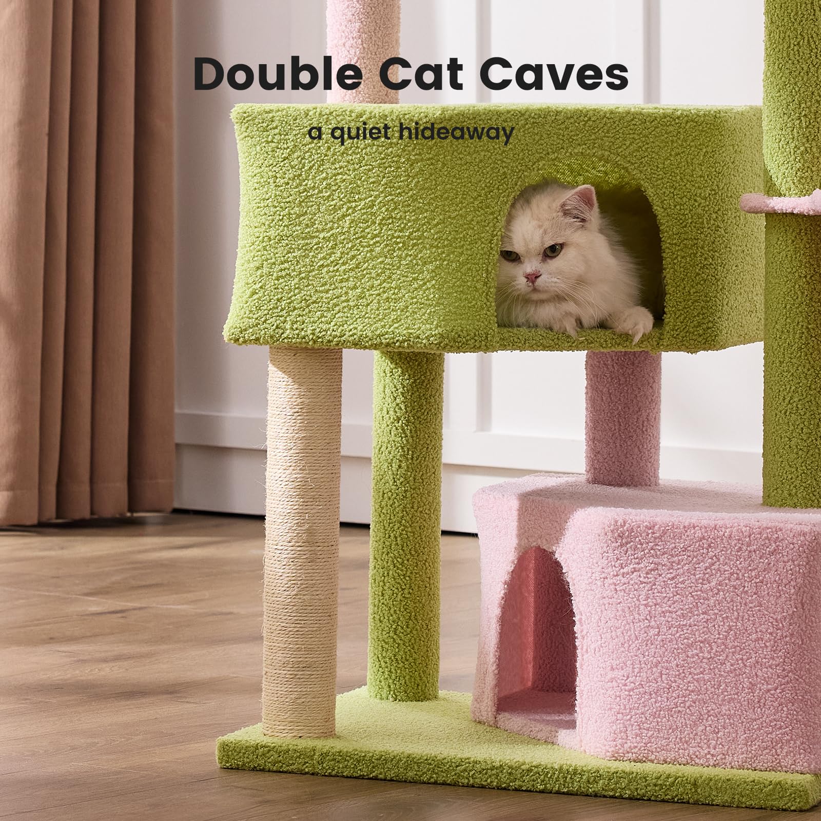 Gardner Pet 41 Tall Pink&Green Cat Tree for Medium-Large Cats, Heavy Duty Cat Tower with 2.8in Posts & Washable Top Perches, Spa