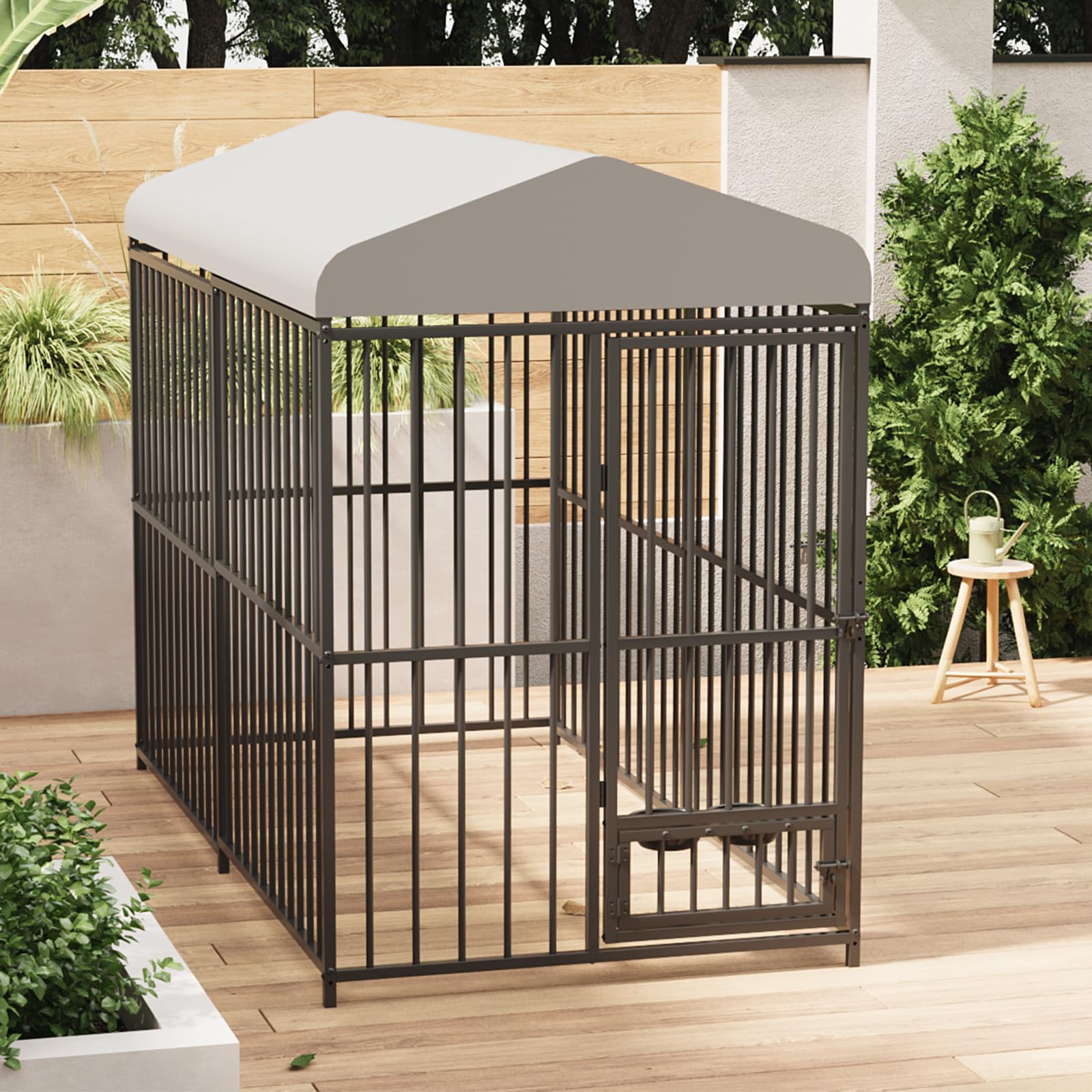 Large Outdoor Dog Kennel with Waterproof Cover, Large Dog House with Feeding Doors, Heavy Duty Dog Enclosures for Garden Backyar