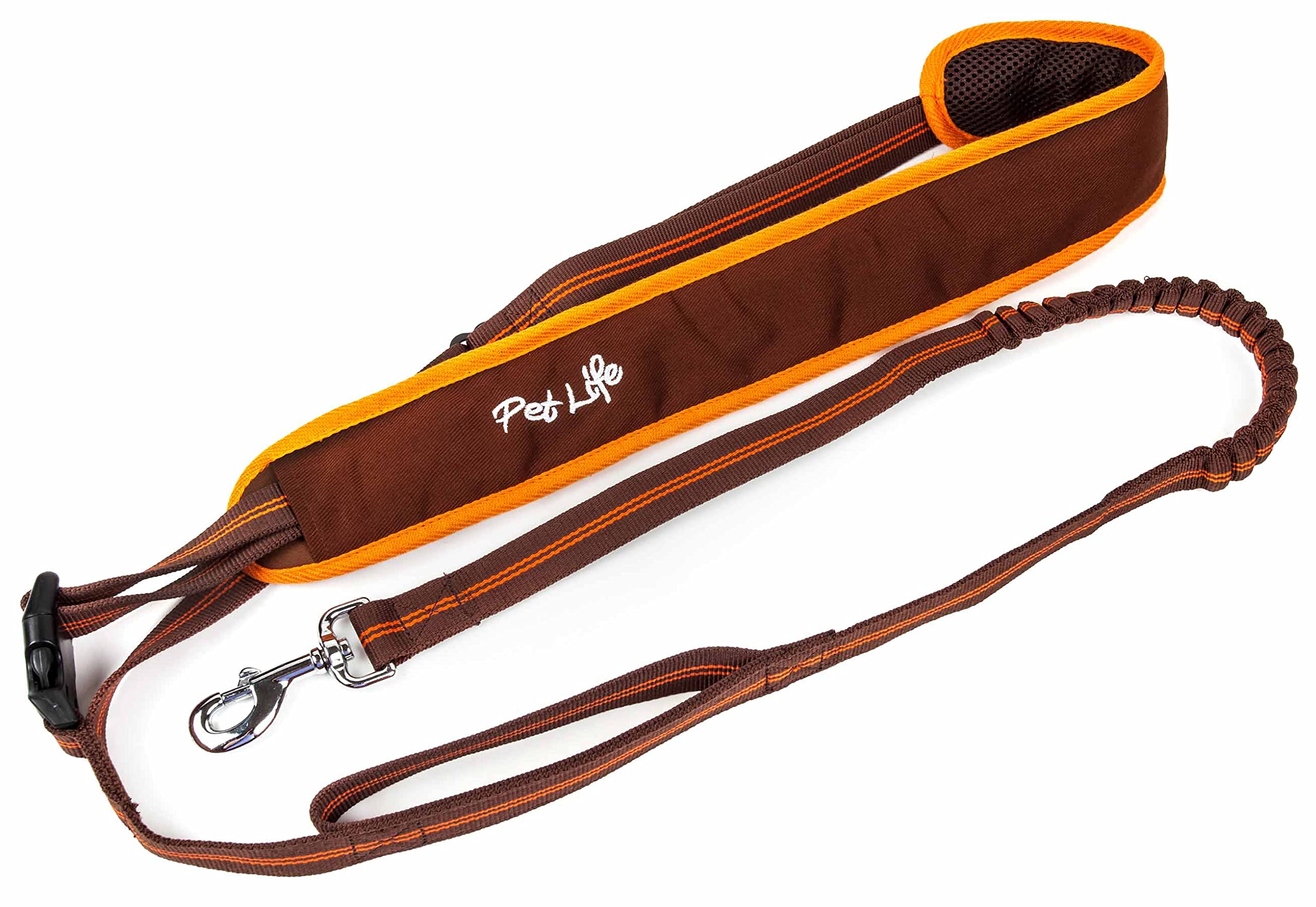 Pet Life Free-Fetcher Hands Free Over-The-Shoulder Shock Absorbent Dog Leash, Sm, Brown