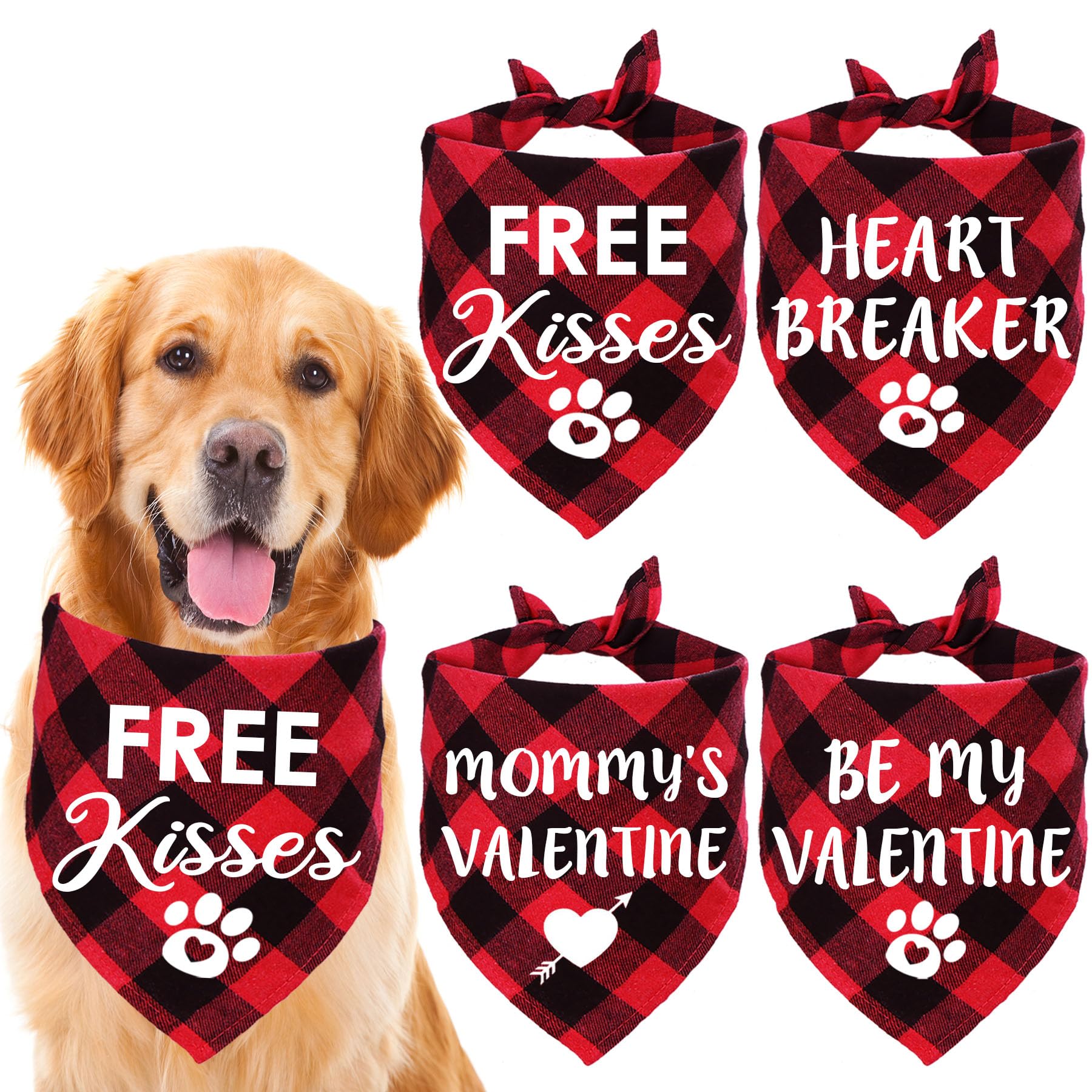 Stmk 4 Pack Valentines Day Dog Bandanas, Valentines Dog Bandanas Scarf For Medium Large Dogs Pets (Large)