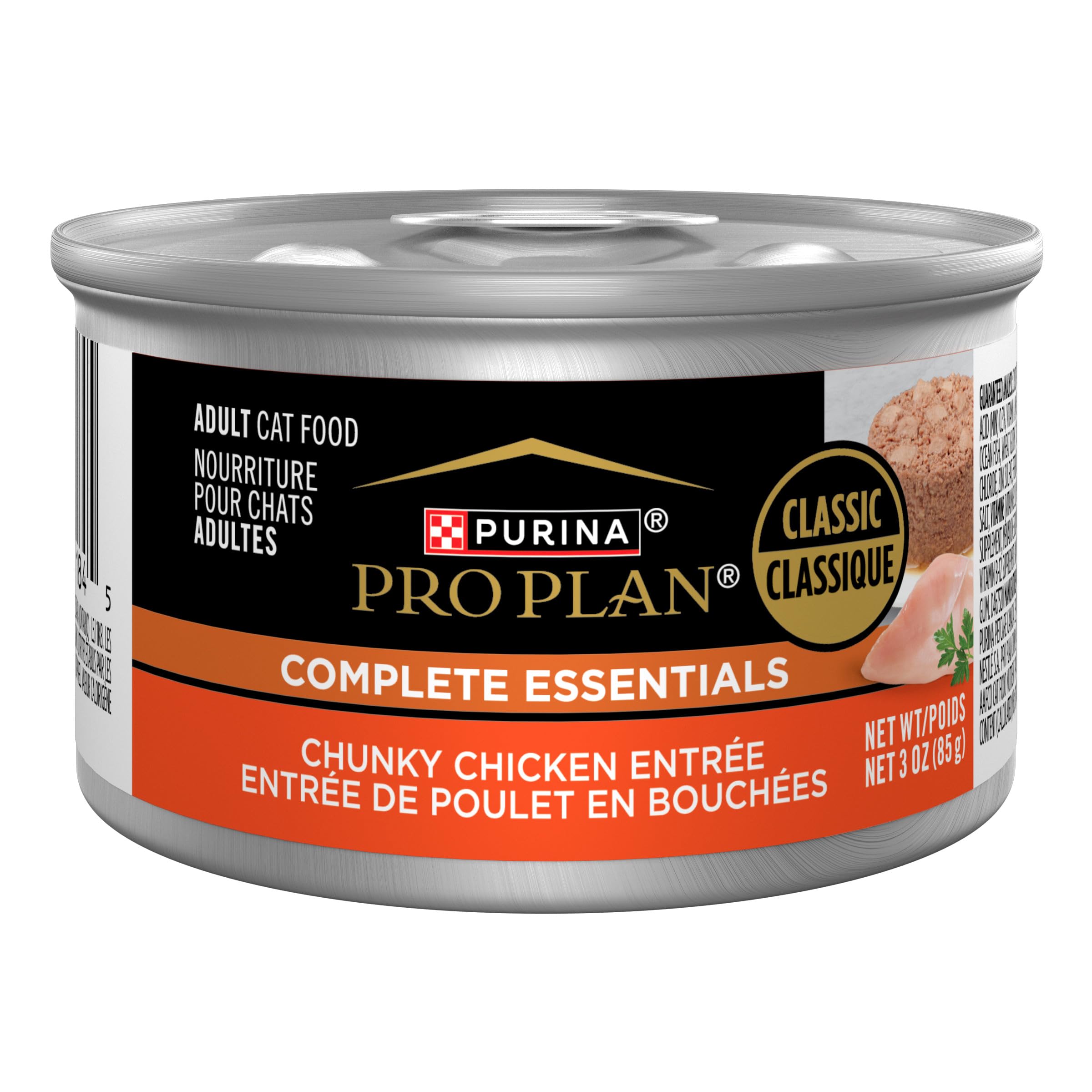 Purina Pro Plan Pate, High Protein Wet Cat Food, COMPLETE ESSENTIALS Classic Chunky Chicken Entree - (Pack of 24) 3 oz. Pull-Top