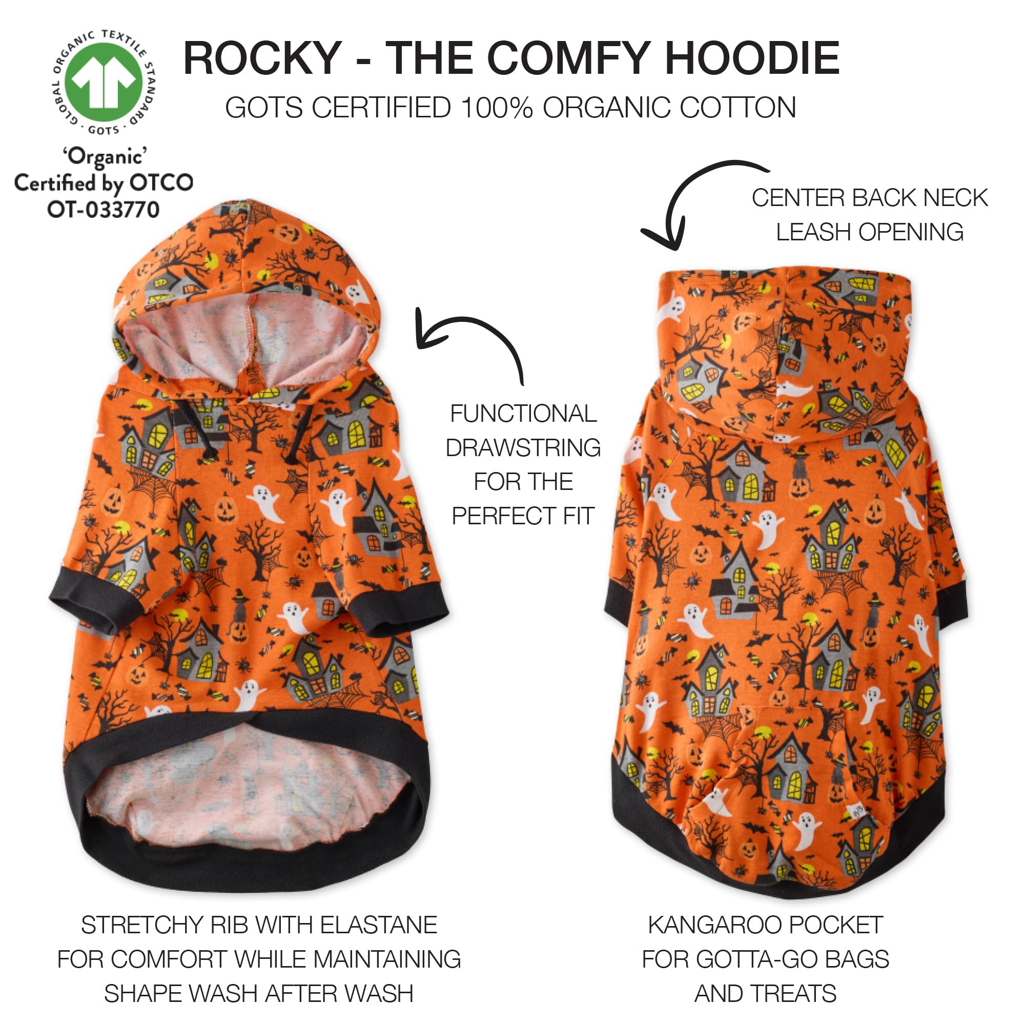 Pet Passion 100% Organic Cotton Dog Hoodie Pet Coat for Small, Medium and Large Dogs, Spooky, X-Large