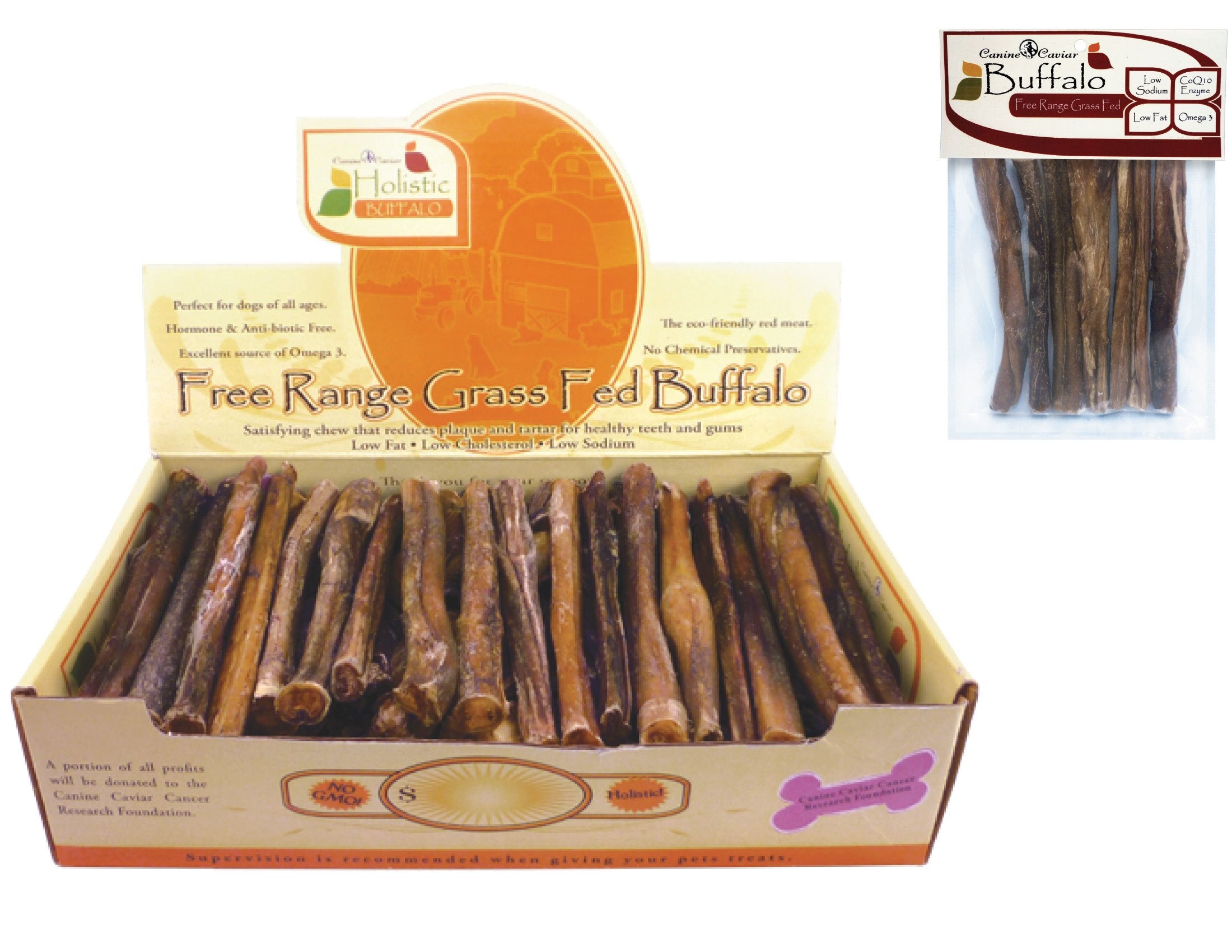 Canine Caviar Buffalo Treats - Buffalo Stix, Bully Sticks 6in 50 Pieces