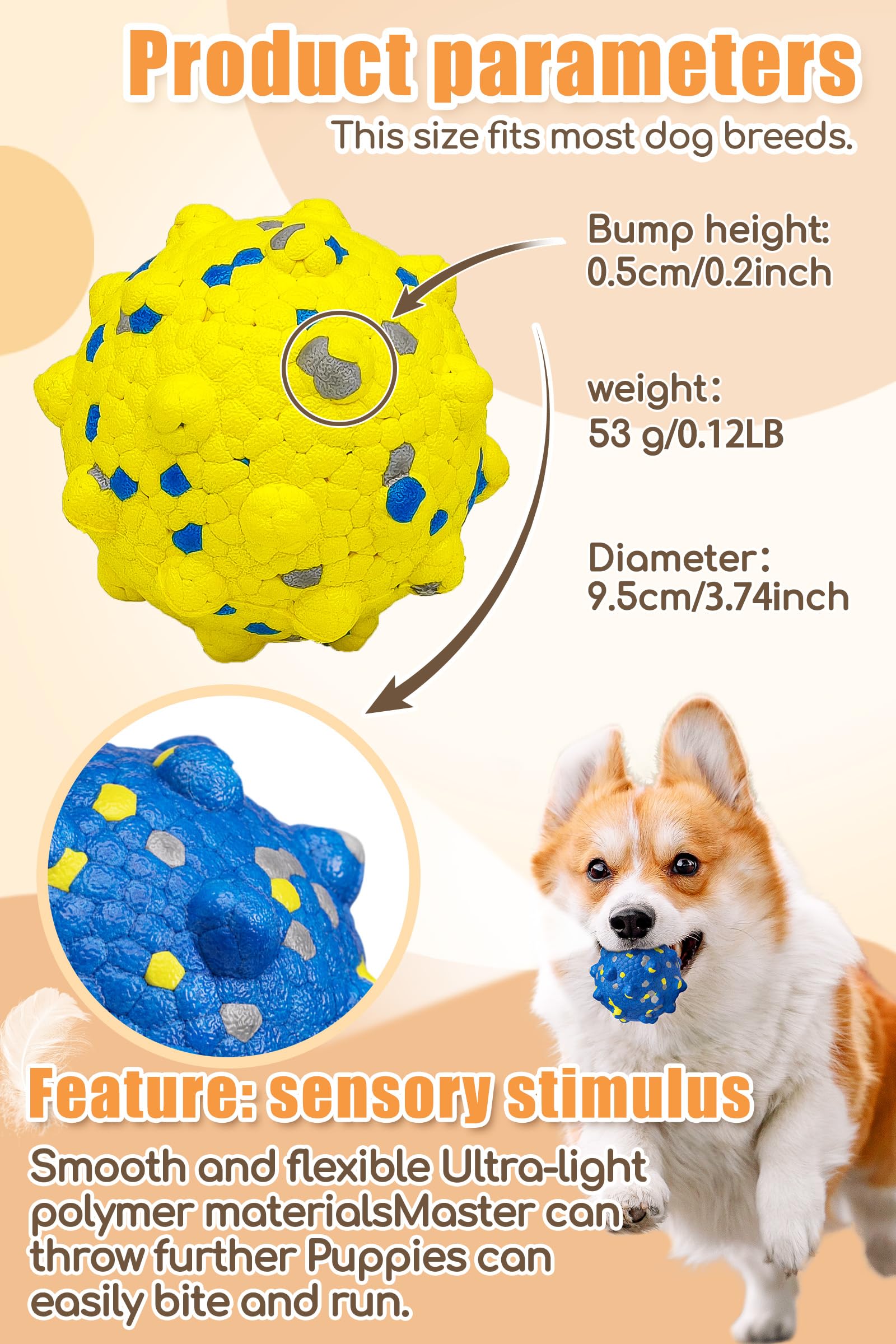 Moonorange 3.7' Dog Balls For Dogs Aggressive Chewers Indestructible Tennis Durable Bouncy Interactive Dog Toy For Fetch Game F