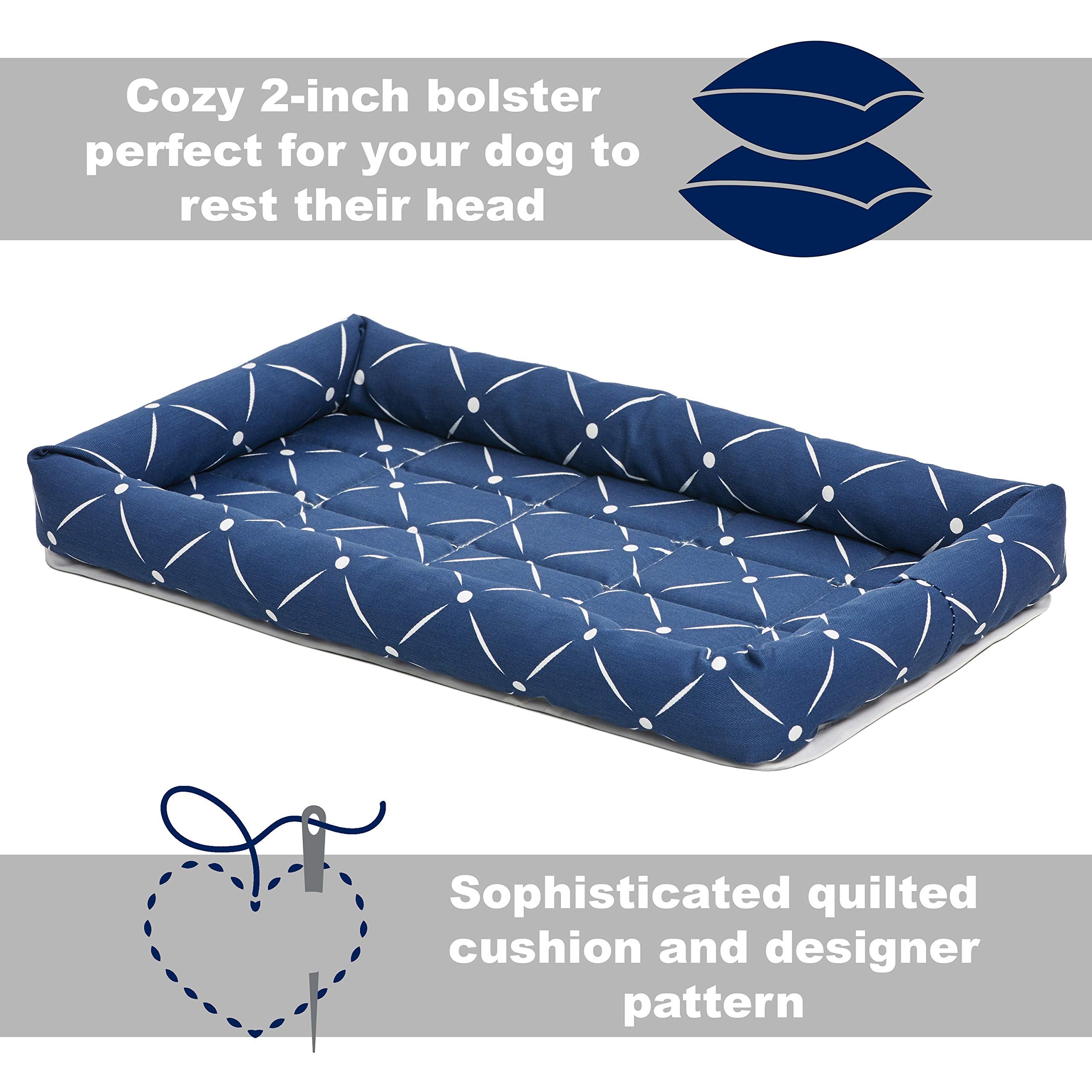 Midwest Homes For Pets 40224-Bld Quiet Time Couture Ashton Bolster Pet Bed, Small Dog/24, Blue & White Diamond Pattern, 22.2' L X 16.7' W X 2.0' Th