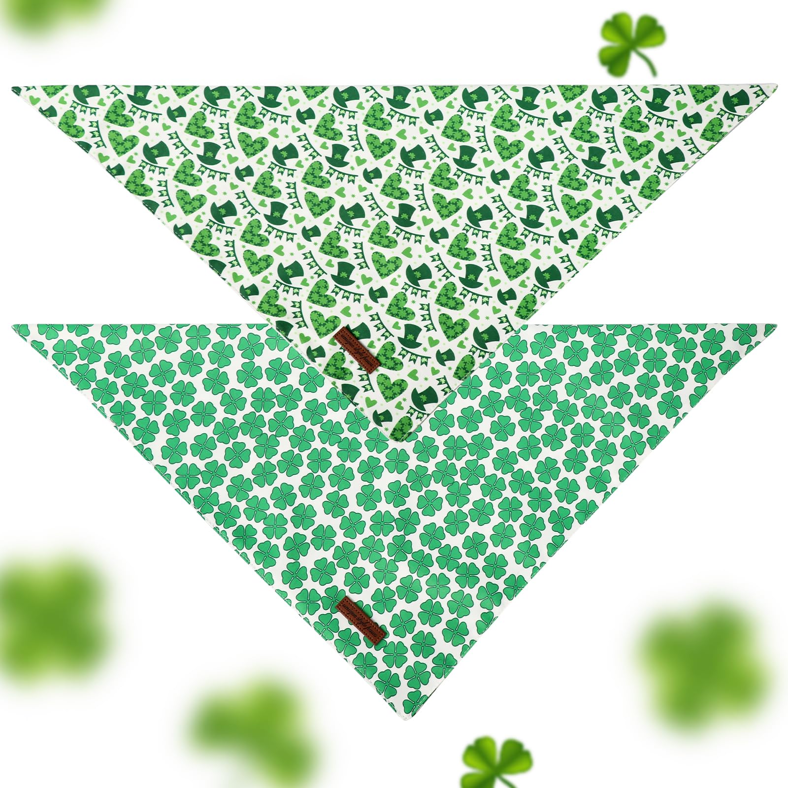 Unique Style Paws Dog St. Pat Bandanas 2Pcs Washable Cotton Triangle Green Clover Magic Hat Dog Scarfs For Small Medium Large Do