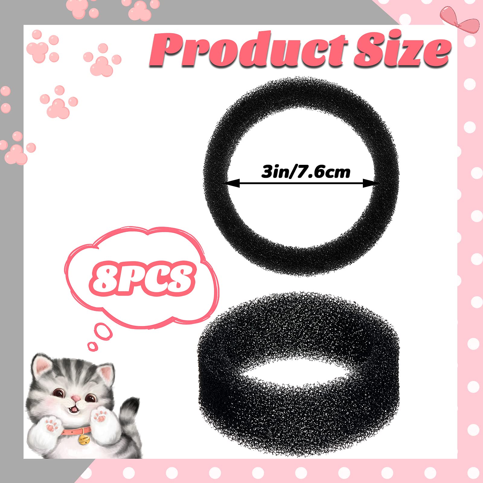 8 Pieces Pet Fountain Filter Pet Water Round Filter Foam For Cat Drink Fountain Cat Water Sponge Filter Cat Fountain Filter Sponge Replacement For 2.5 L/84 Oz 2.2 L/ 74 Oz Stainless Steel Cat Fountain