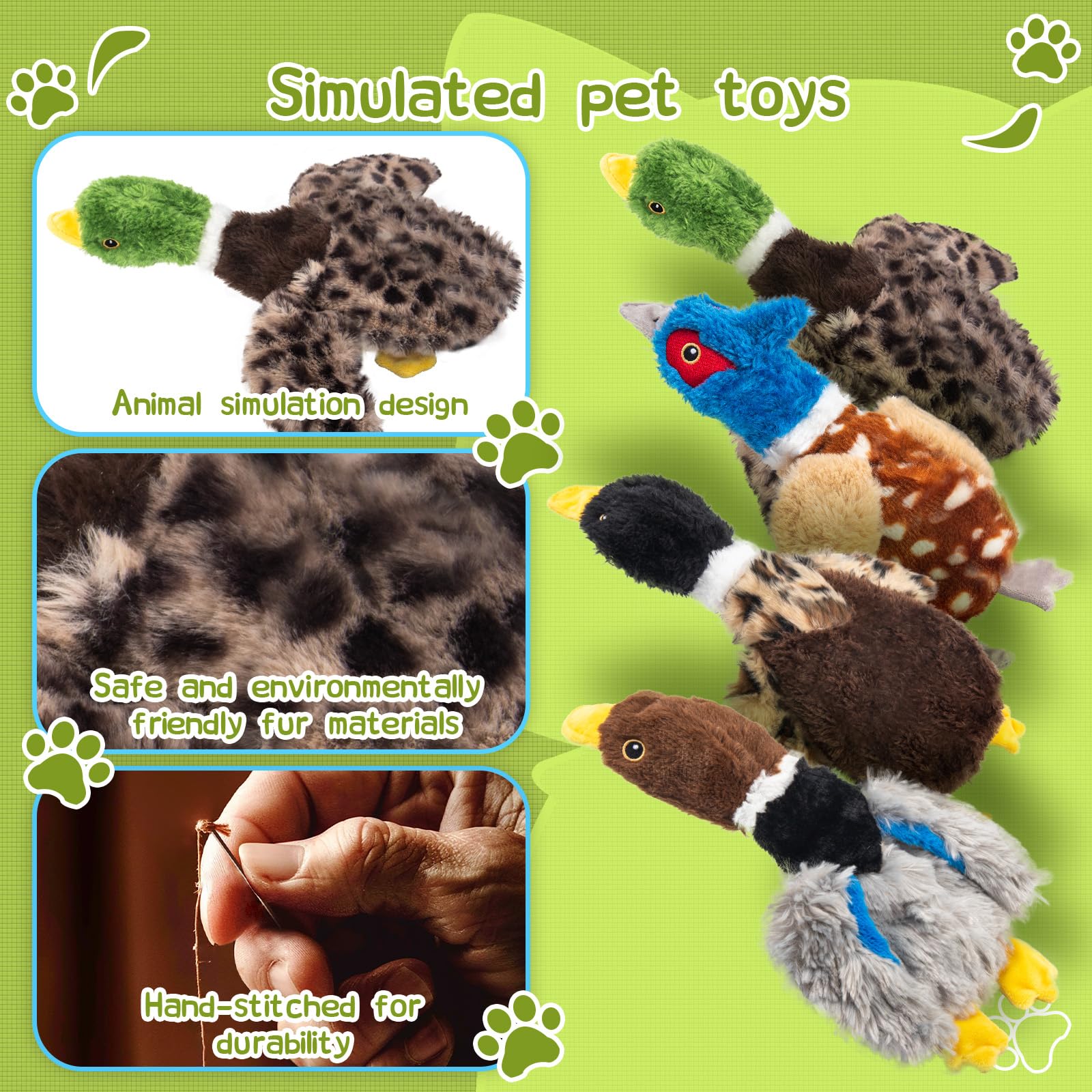 Calibonbon Pheasant Dog Squeaky Toy - Chew Proof Plush for Aggressive Chewers, 4 Squeakers, Blue & Brown, Model YPK