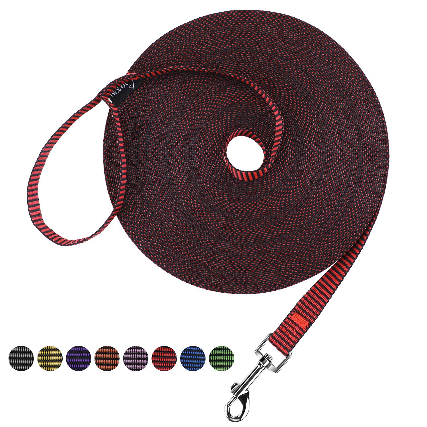 Hi Kiss Dog/Puppy Obedience Recall Training Agility Lead - 15Ft 20Ft 30Ft 50Ft 100Ft Training Leash - Great For Training, Play, Camping, Or Backyard(20Ft,Black_Red)