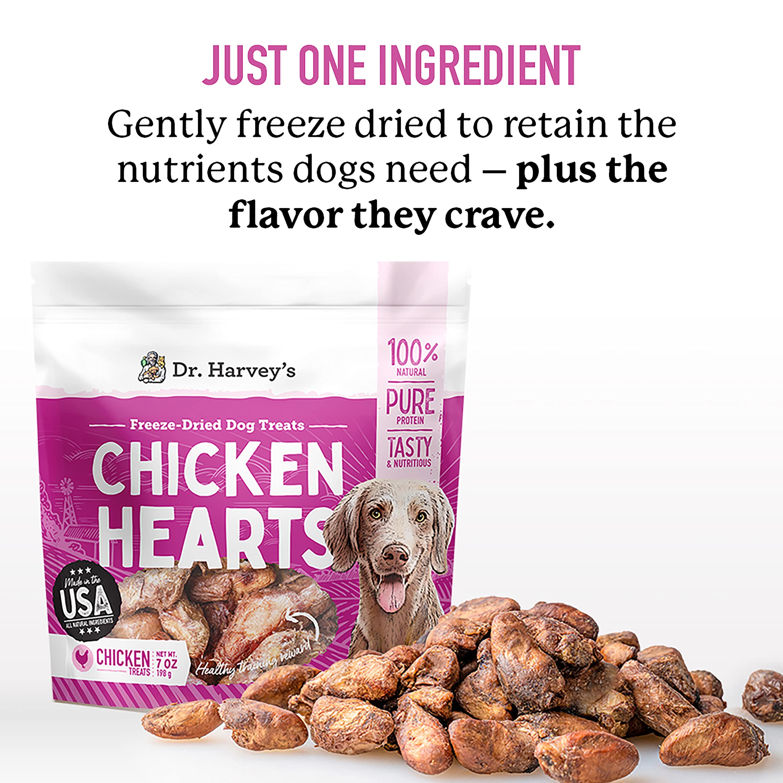 Dr. Harvey s Freeze-Dried Chicken Hearts - Training Dog Treats, Single Ingredient, All-Natural USA Sourced Protein, Allergen-Fr