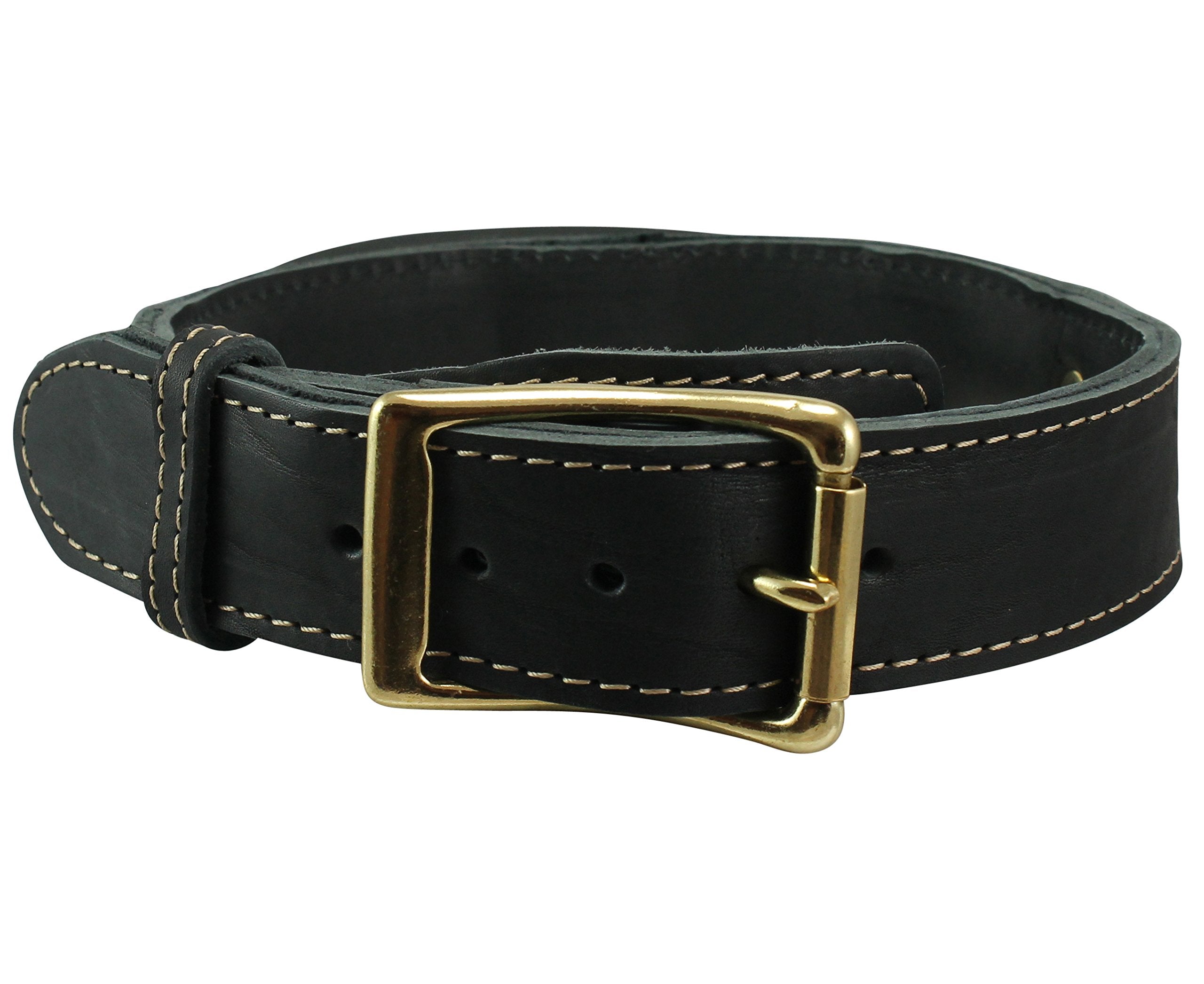 Genuine Leather Dog Collar, Rolled Leather Handle Black (Large: Neck: 18'-21')