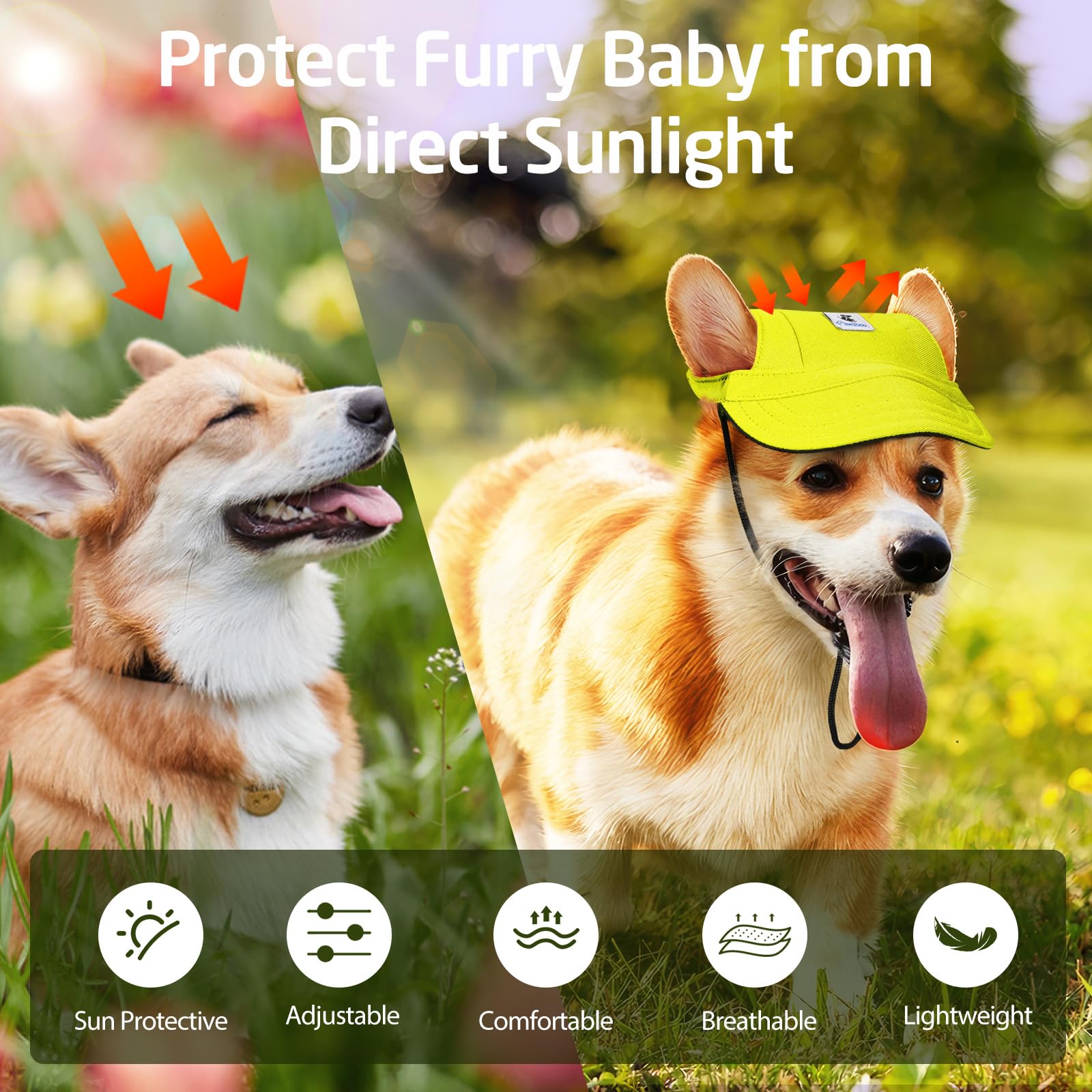 Pawaboo Dog Baseball Cap, Outdoor Pet Sport Sun Protection Baseball Cap Hat, Adjustable Travel Sport Hat Visor Sunbonnet Outfit