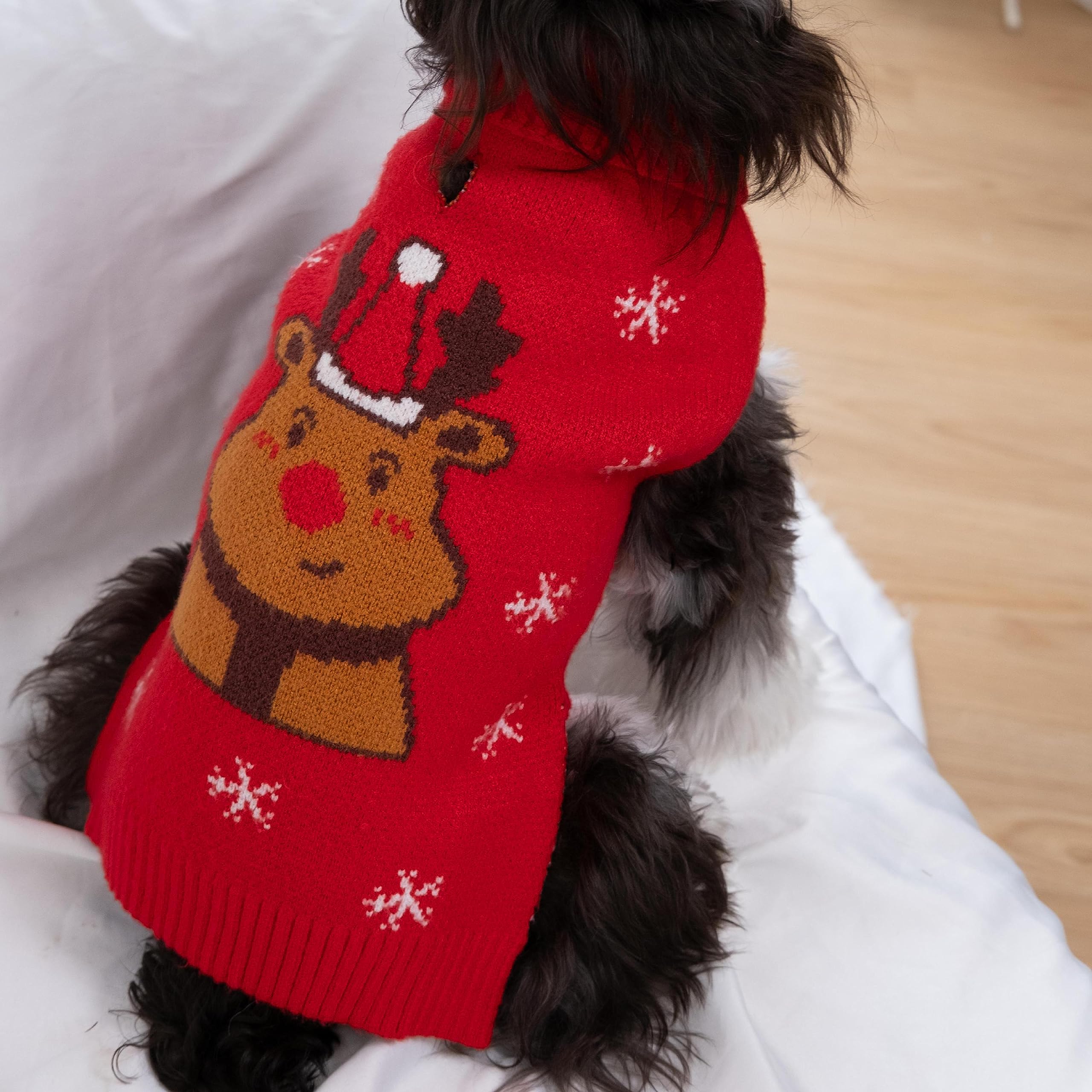Cutebone Christmas Dog Sweater For Medium Large Dogs Reindeer Knit Red Puppy Sweater Turtleneck Pet Winter Clothes Cat Apparel W