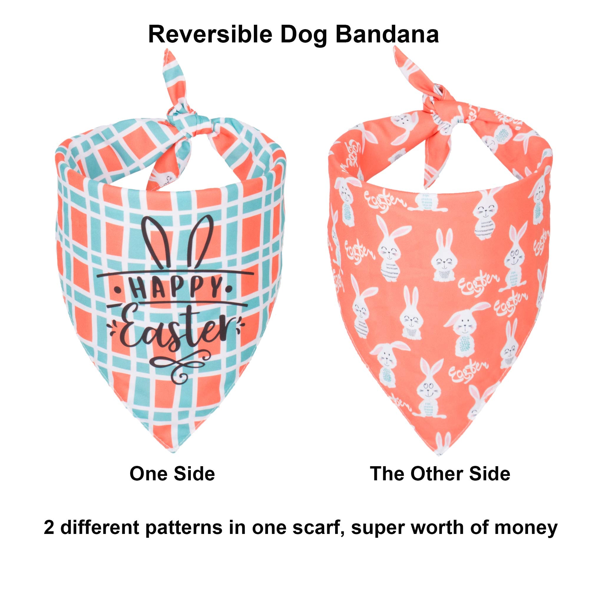 Adoggygo Easter Dog Bandana, Multiple Sizes Offered, Reversible Festival Pet Bandana Triangle Dog Scarf For Medium Large Dogs Pets (Large, Easter)