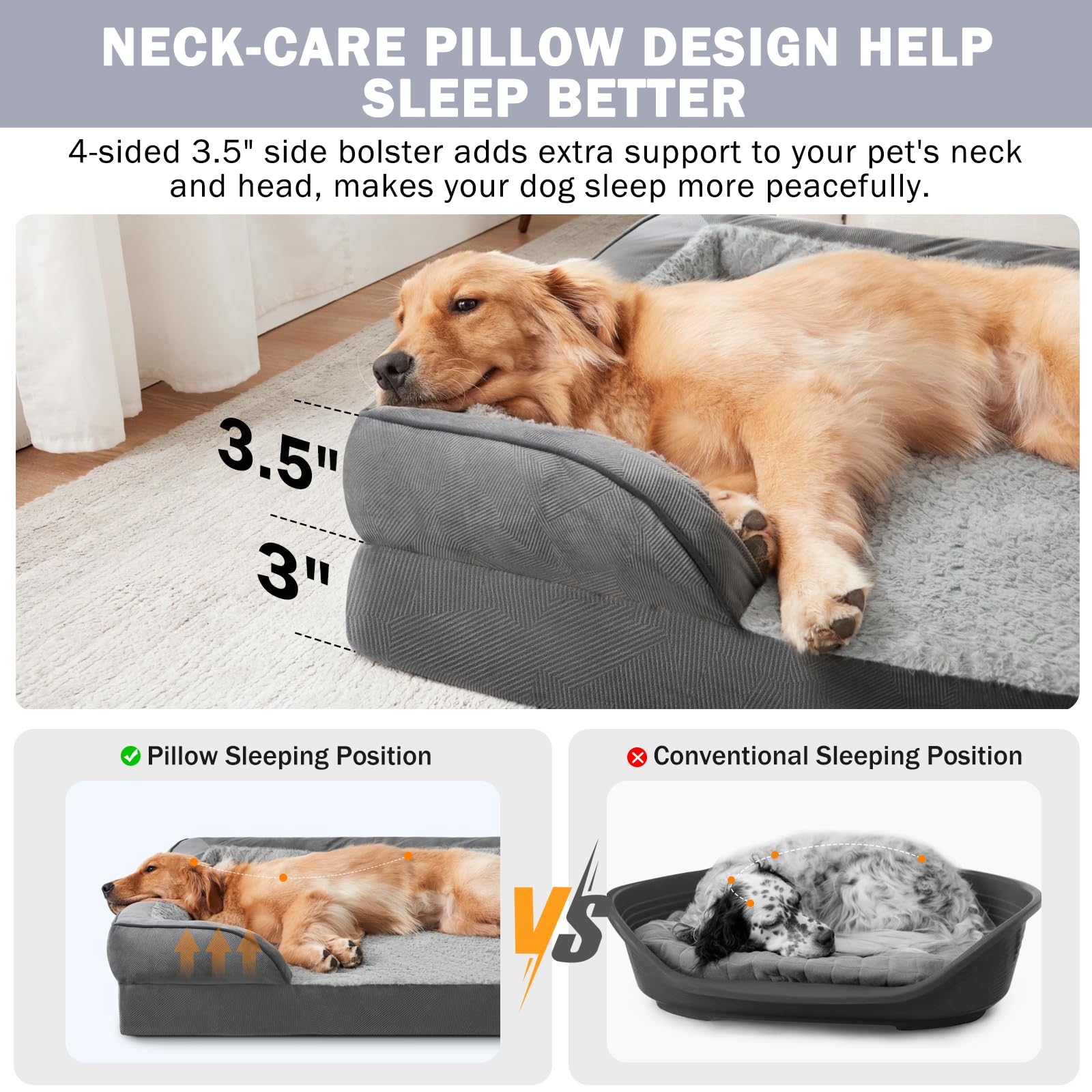 Invenho Orthopedic Medium Dog Beds For Medium Dogs, Waterproof Egg-Crate Foam Dog Couch Bed With Washable Removable Cover, Water