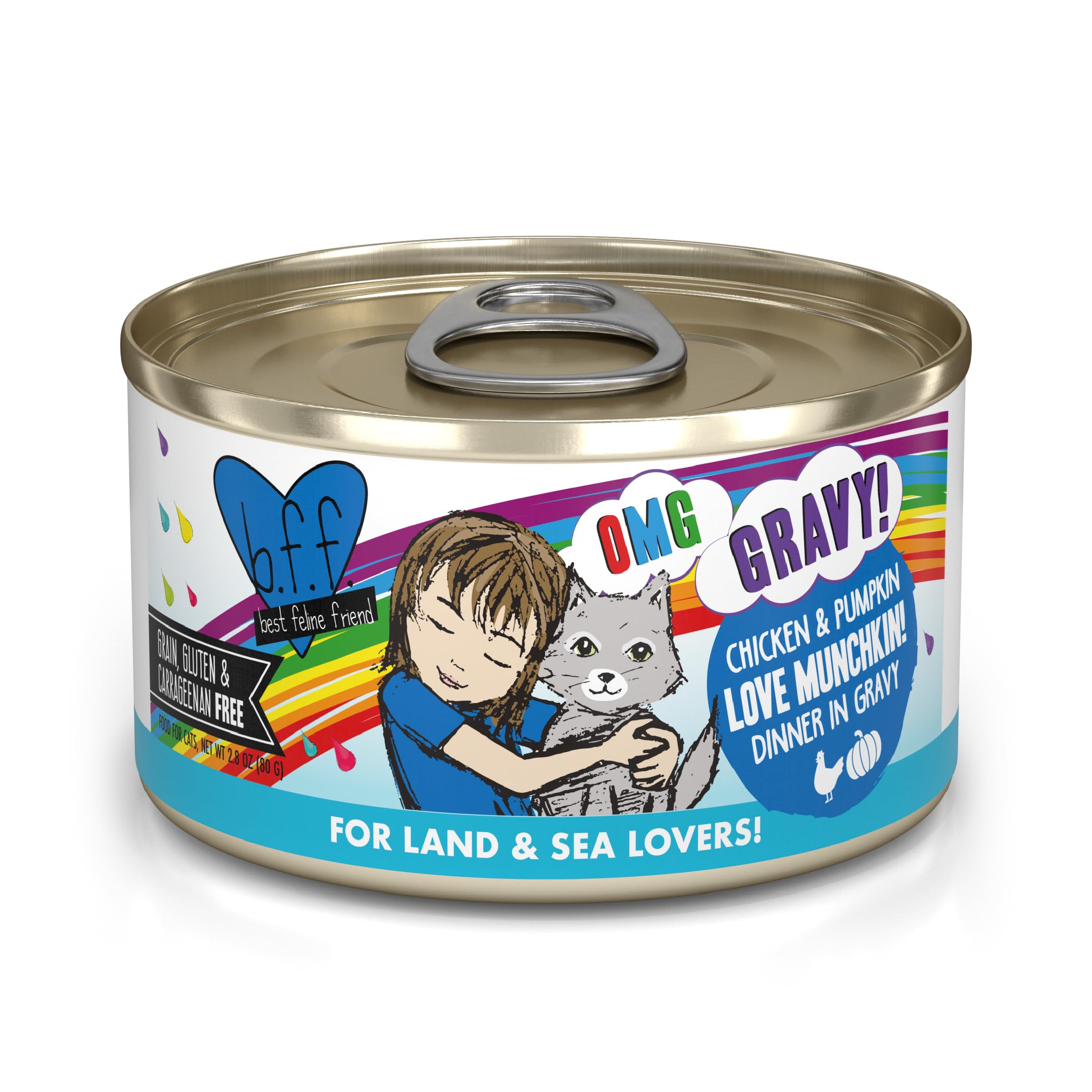 Weruva B.F.F. OMG - Best Feline Friend Oh My Gravy!, Love Munchkin! with Chicken & Pumpkin in Gravy Cat Food, 2.8oz Can (Pack of