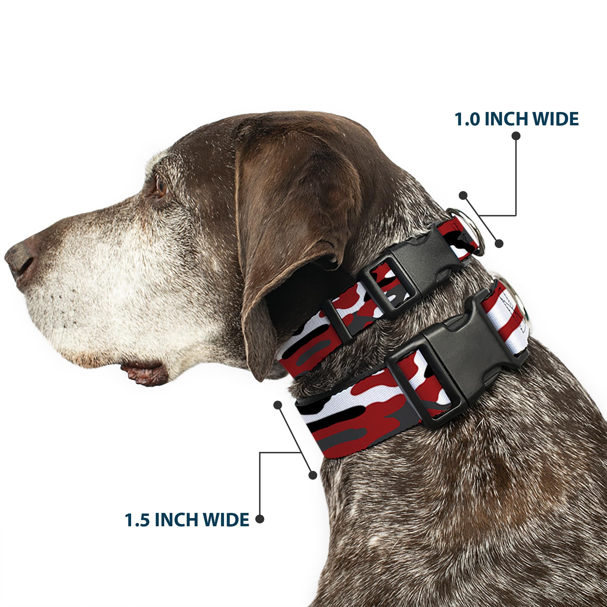Buckle-Down Dog Collar Plastic Clip Camo Red Black Gray White 18 To 32 Inches 1.5 Inch Wide