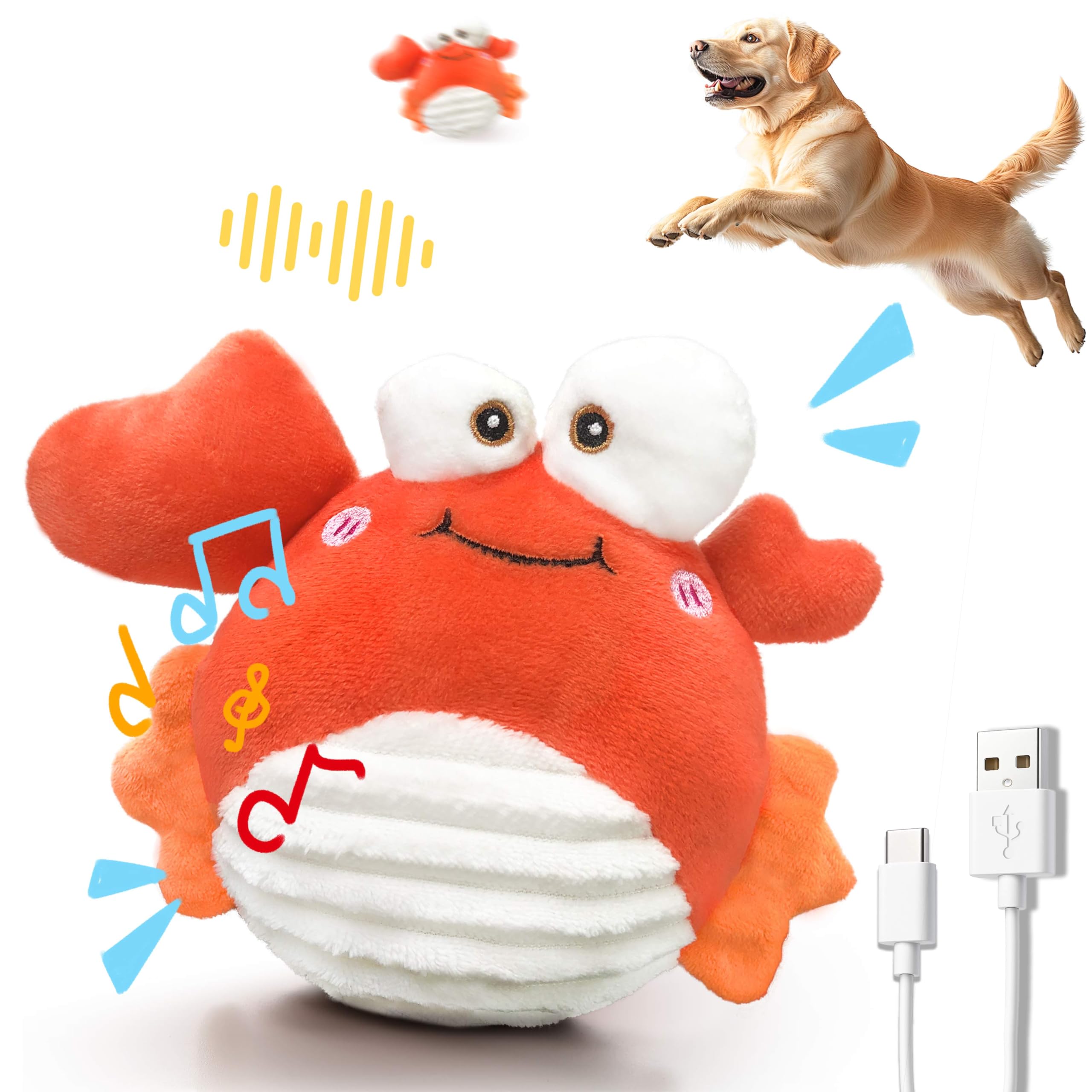 Gukco Crab Interactive Dog Toys - Rechargeable Self-Play Toy With Motion-Activated Ball & Music Recording Modes For Small, Mediu