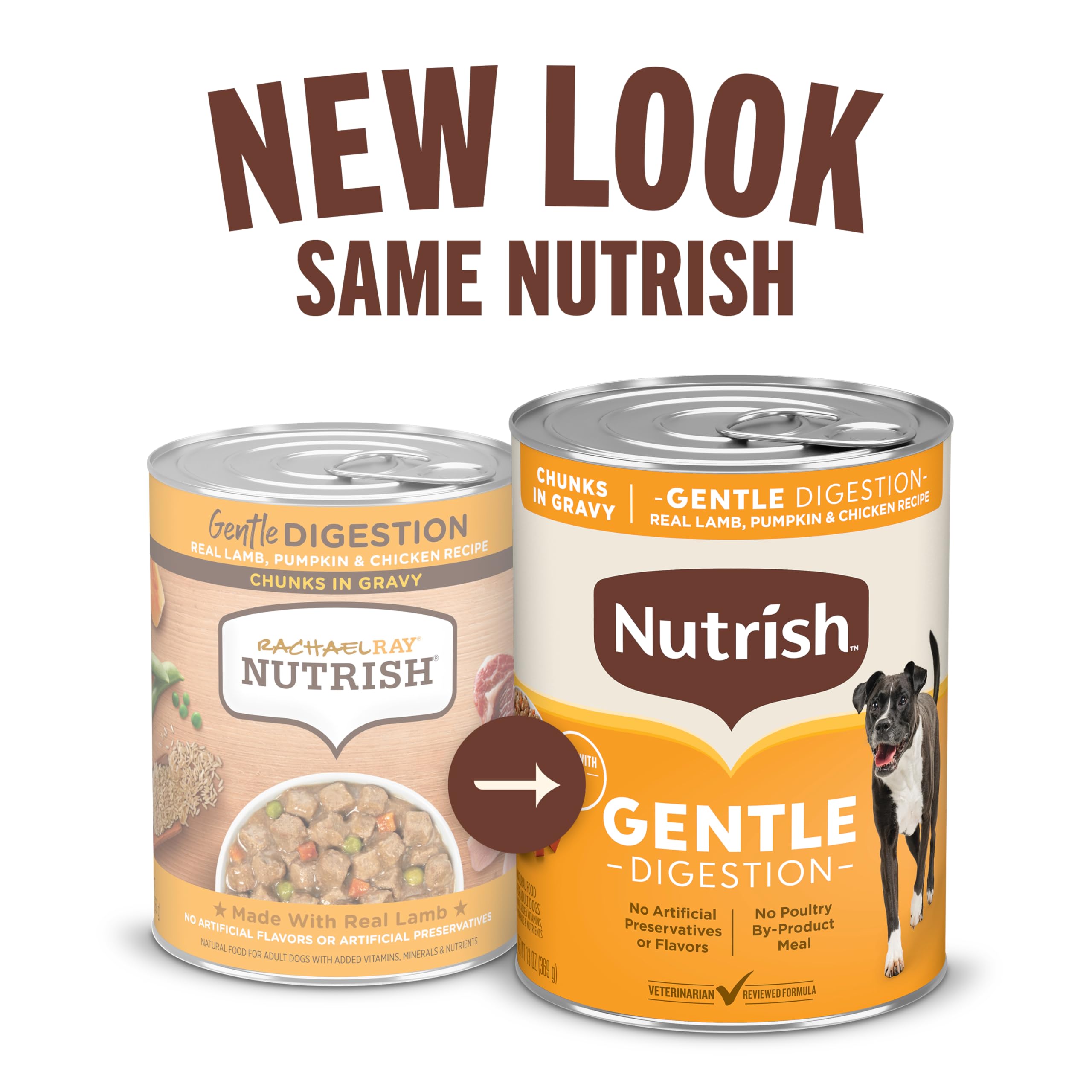 Nutrish Rachael Ray Chunks in Gravy Gentle Digestion Wet Dog Food, Real Lamb, Pumpkin & Chicken Recipe, 13 oz. Cans (Pack of 12)