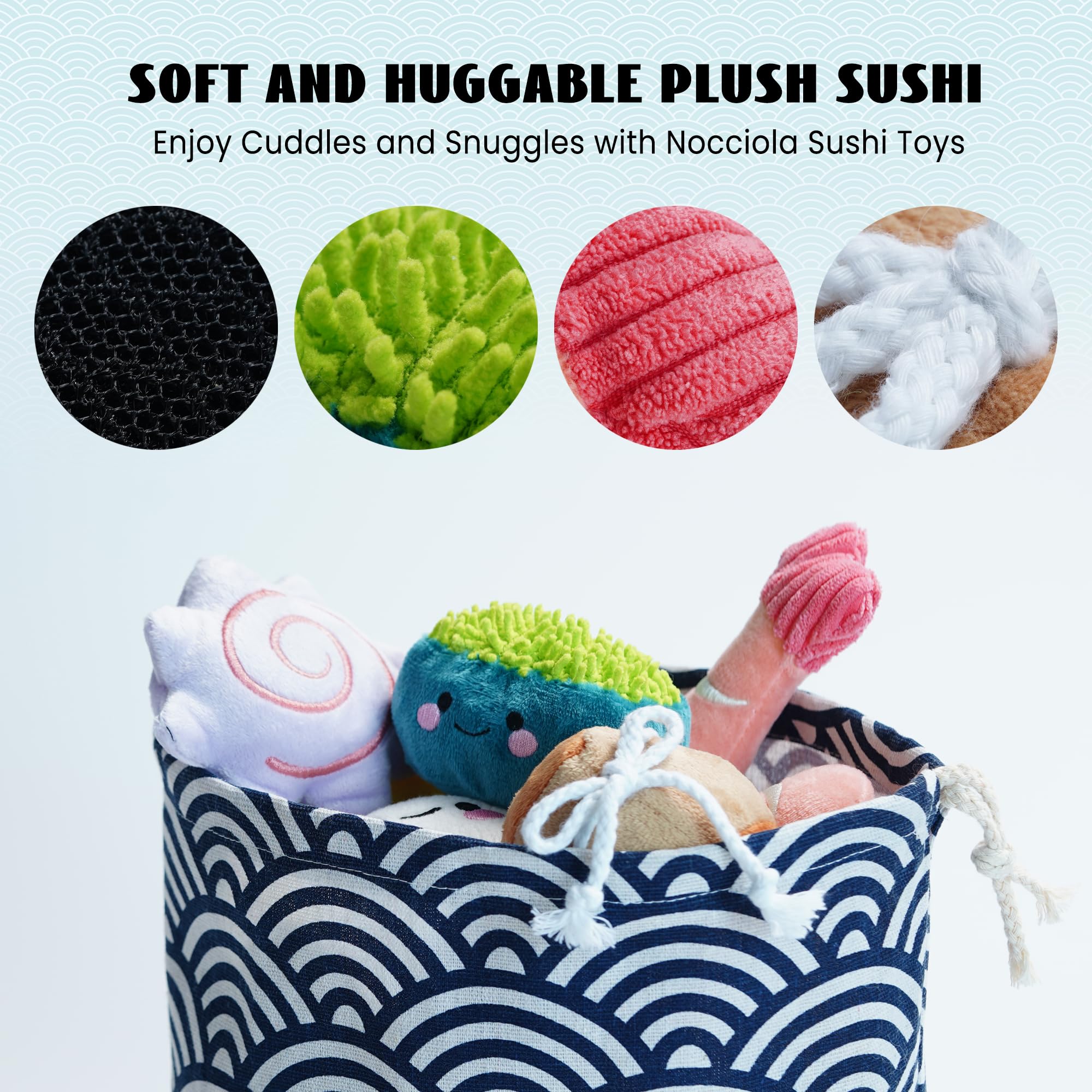 Nocciola Plush Dog Toy Set - 10 PCS Colorful Sushi Stuffed Toys for Small Dogs - Squeaky Fun, Perfect for Christmas Stocking Stuffers