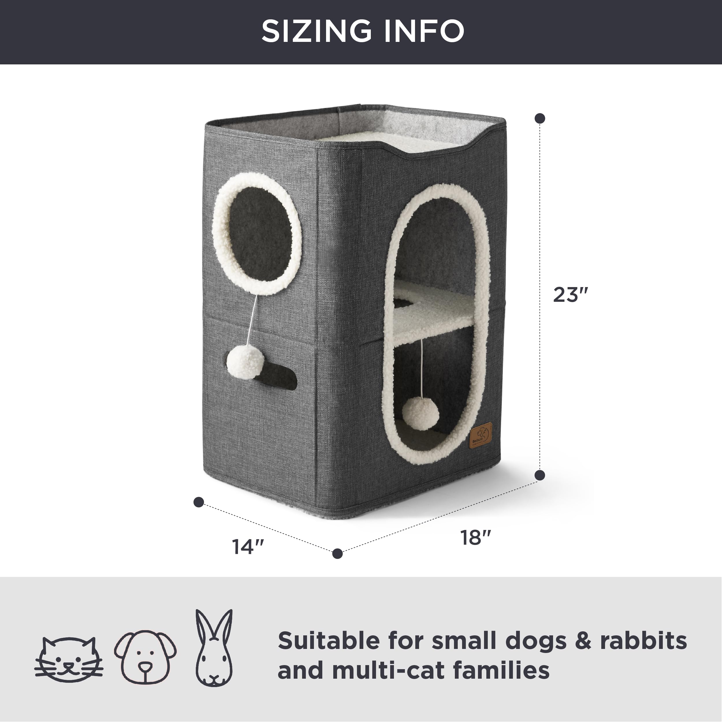 Bedsure Cat House - 2-Level Indoor Tower with Scratch Pad, Hideaway Condo, 18x14x23 inches, Dark Grey, CARB Certified MDF & Lambswool Fabric