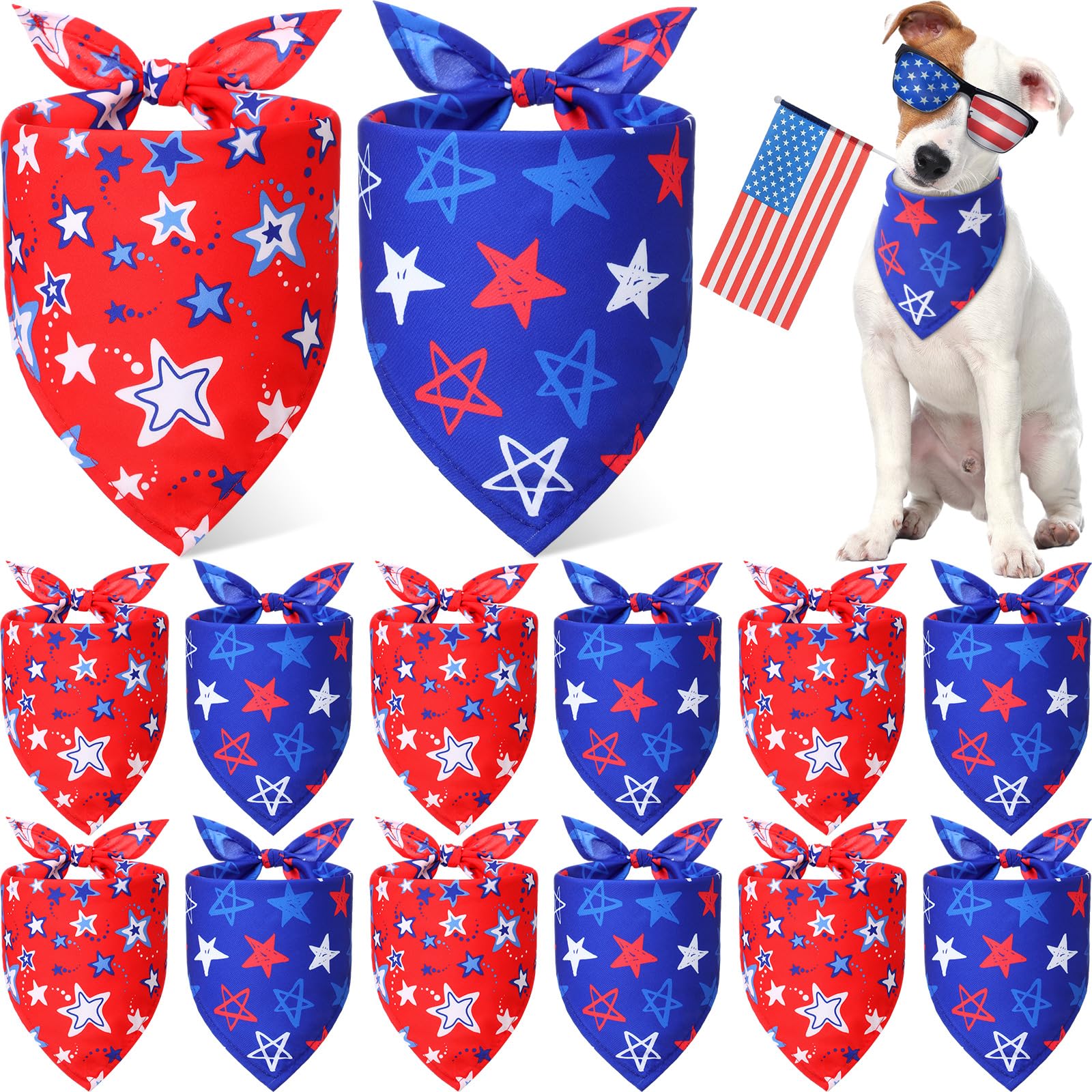 Weewooday 12 Pcs Patriotic Dog Bandanas Veterans Day Red White Blue Star Bandanas for Dogs Triangle Kerchief Bibs Scarf for Pets