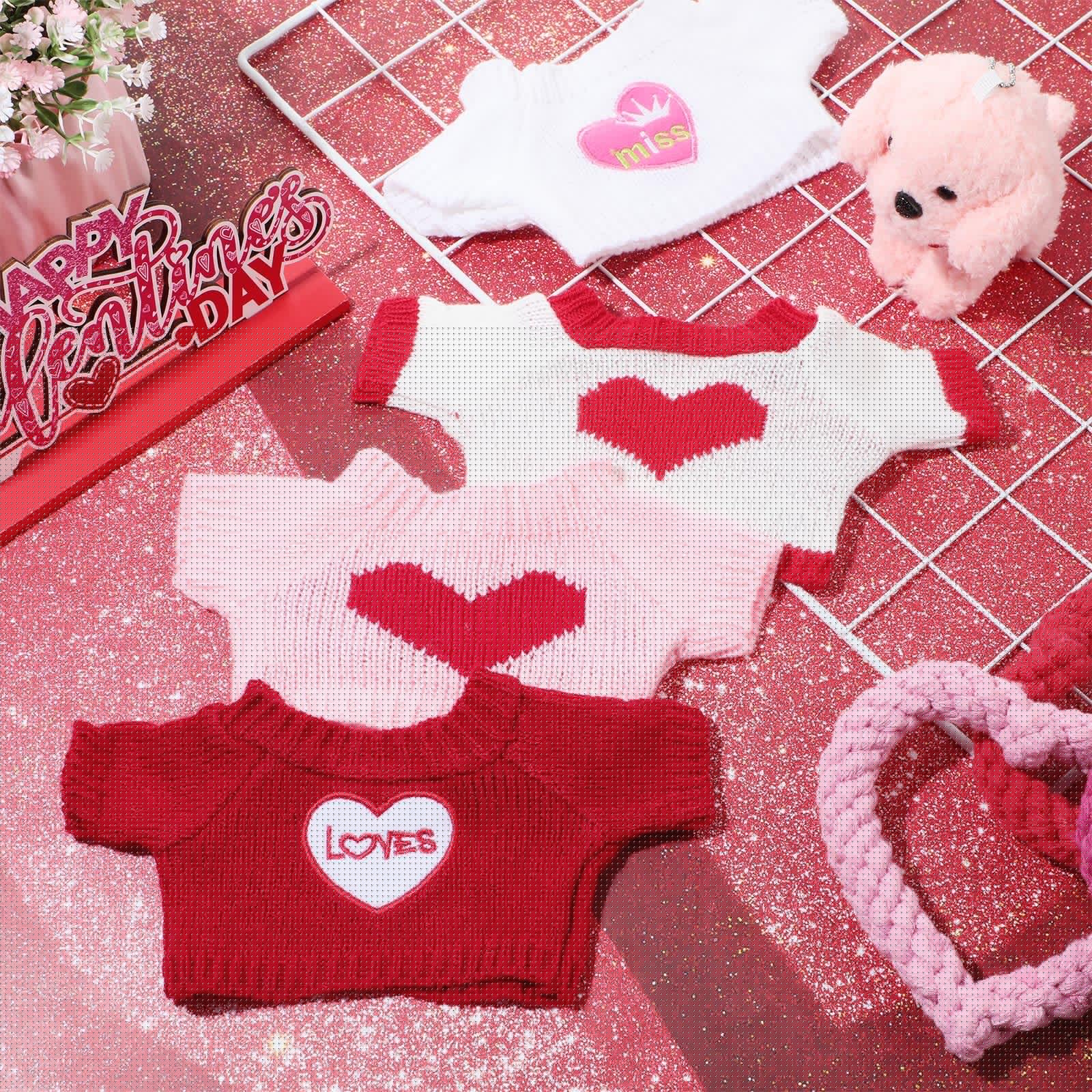 4 Pcs Ferret Clothes Hamster Sweater Guinea Pig Clothes Bunny Costume Knitted Sweatshirt for Warm Winter Valentine Christmas Ves