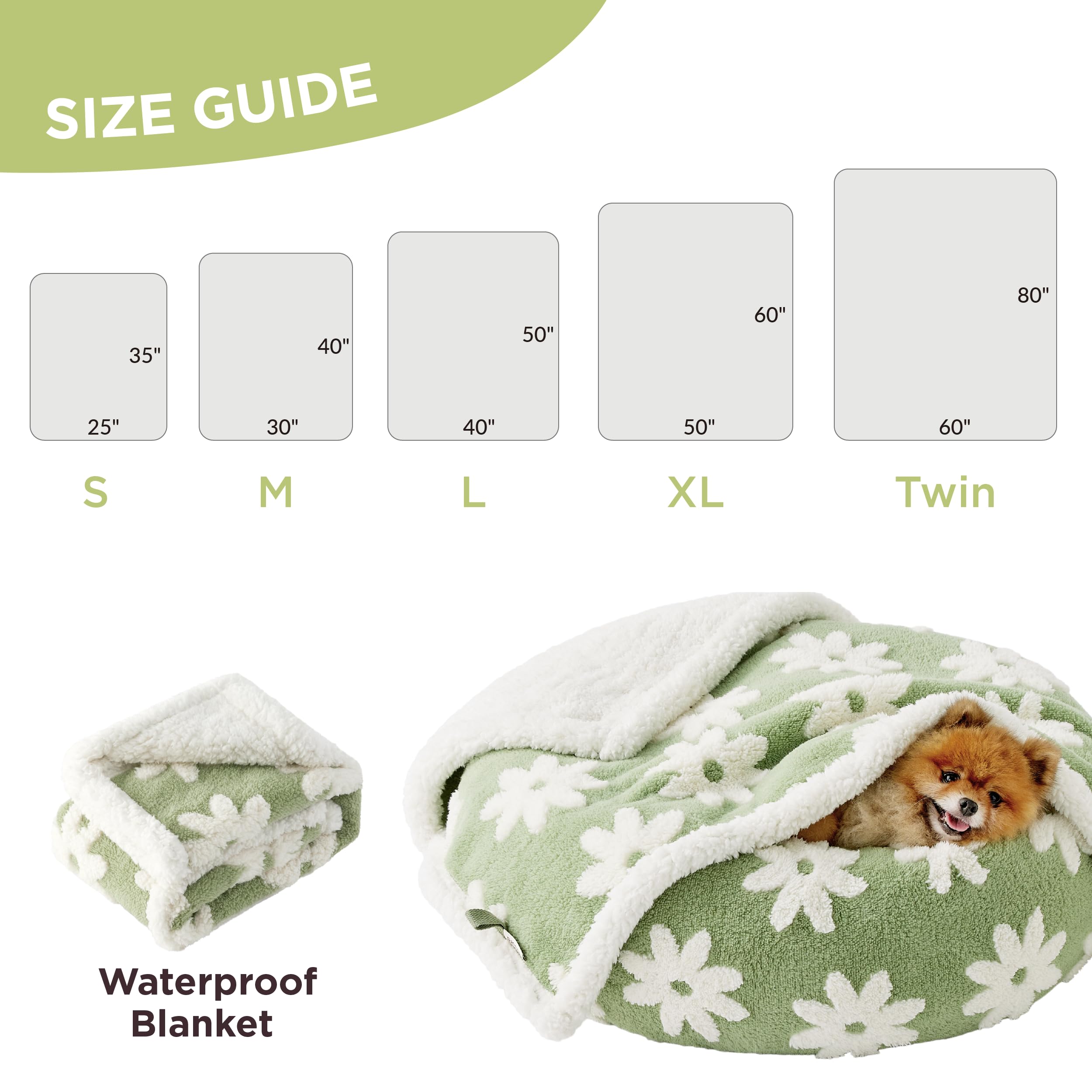 Lesure Waterproof Dog Blanket For Large Dogs - Washable Double Sided Dog Blankets With Warm Jacquard Shag And Soft Sherpa Fleece, Pet Cat Blanket For Bed Protection, 3D Textured Cloud, Green